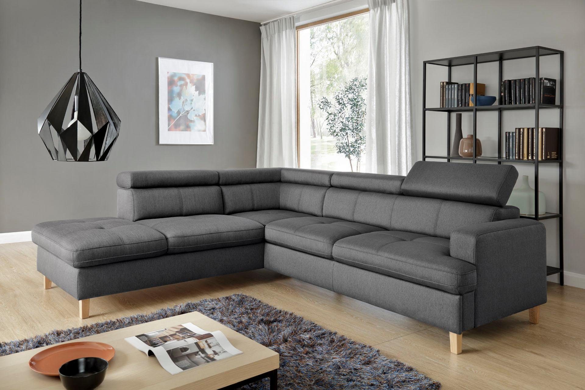 exxpo - sofa fashion hoekbank sisto, l-vorm optioneel met slaapfunctie grijs