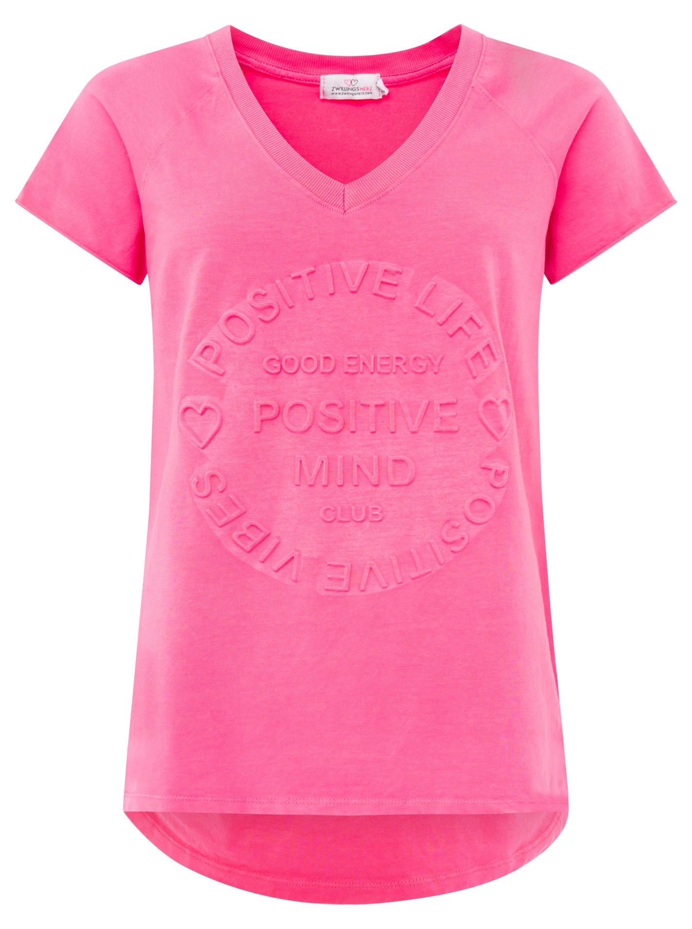 Zwillingsherz Shirt met korte mouwen Oversized shirt met stempeldruk "Positive Mind" met v-halslijn en stempeldruk, licht oversized gesneden