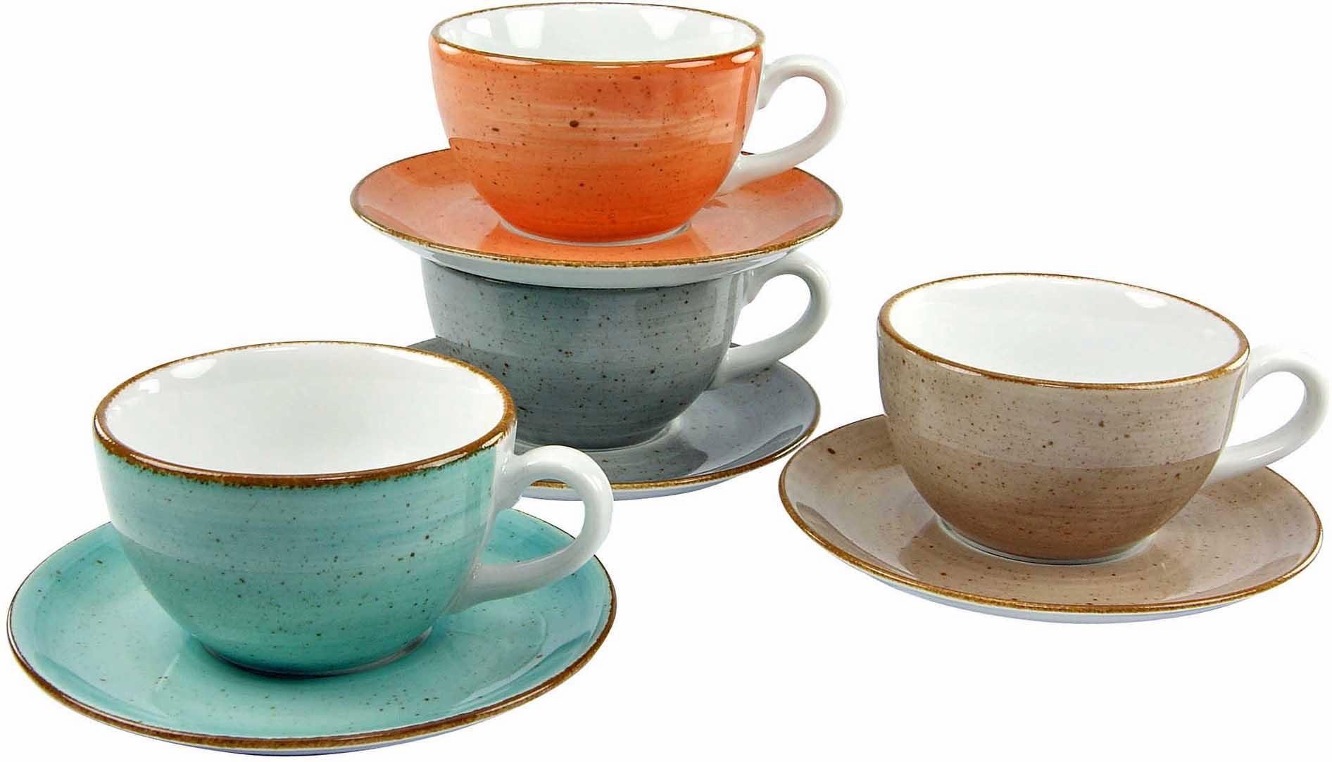 CreaTable Cappuccinokopje Koffiekopje vintage nature Kopjesset, 4 kopjes, 4 schoteltjes (set, 8-delig) koffie & thee multicolor