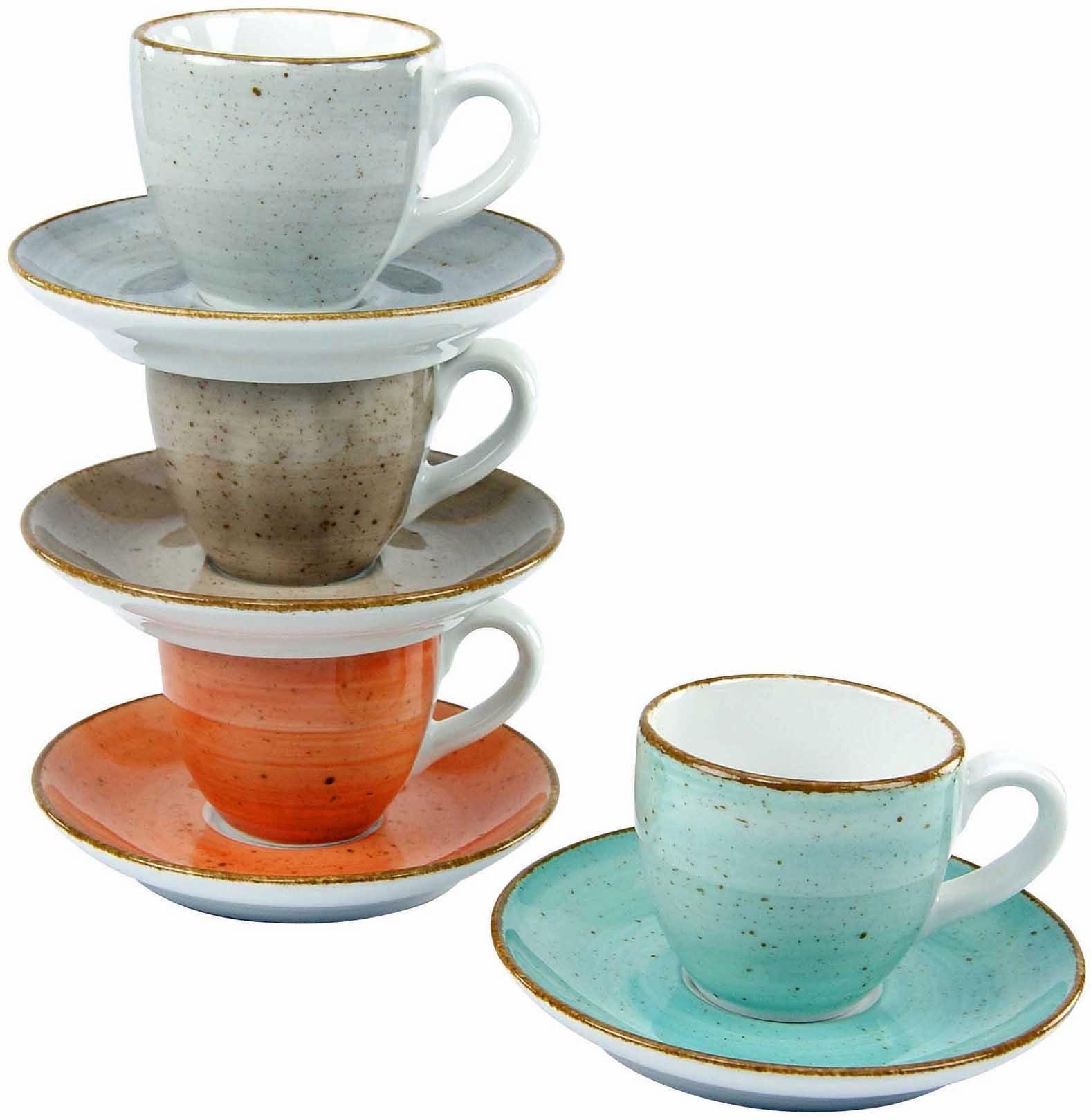 CreaTable Espressokopje Koffiekopje vintage nature Kopjesset, 4 kopjes, 4 schoteltjes (set, 8-delig)