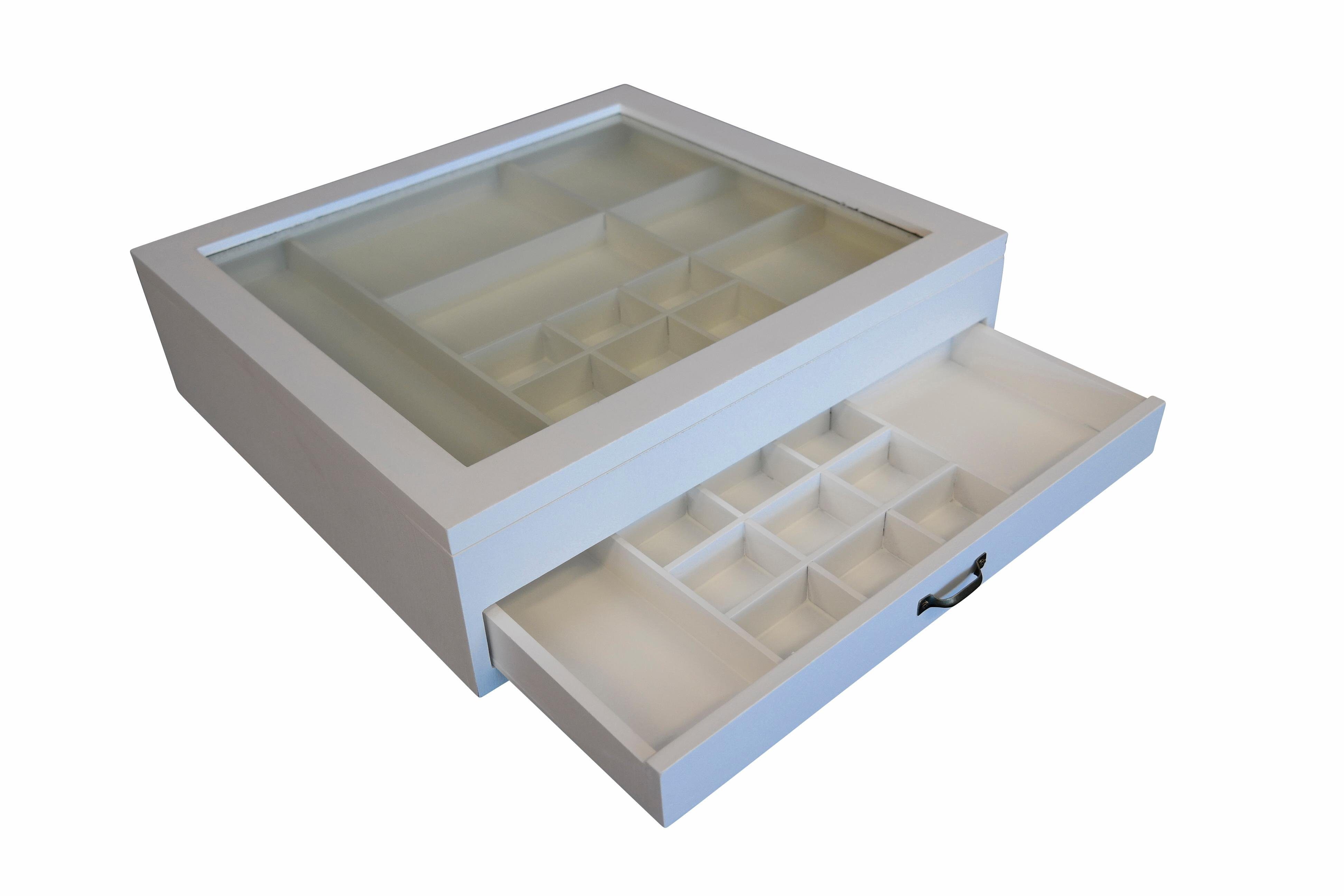 Myflair Möbel & Accessoires Opbergbox Letterkast, wit, met deksel van glas & lade