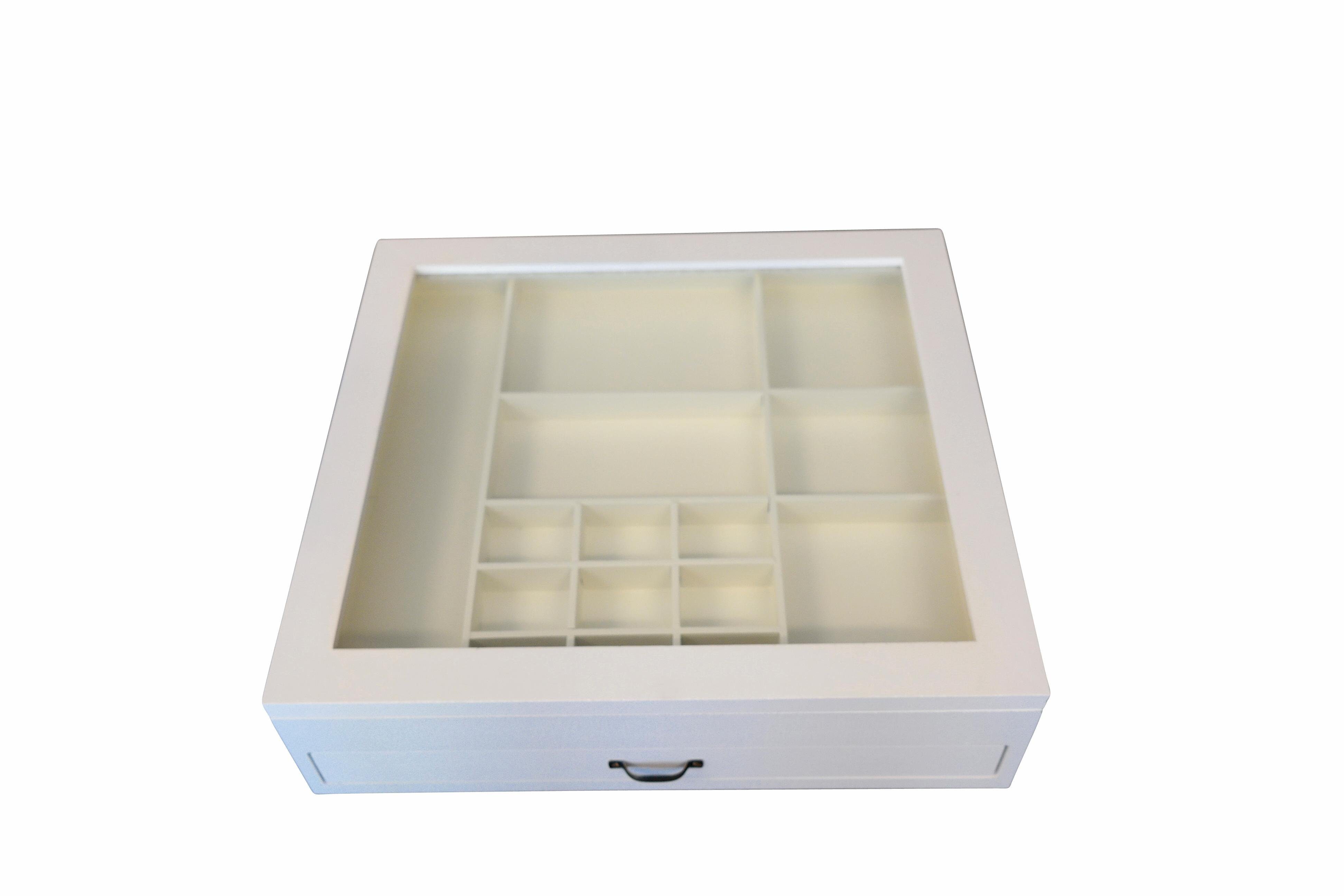 Myflair Möbel & Accessoires Opbergbox Letterkast, wit, met deksel van glas & lade