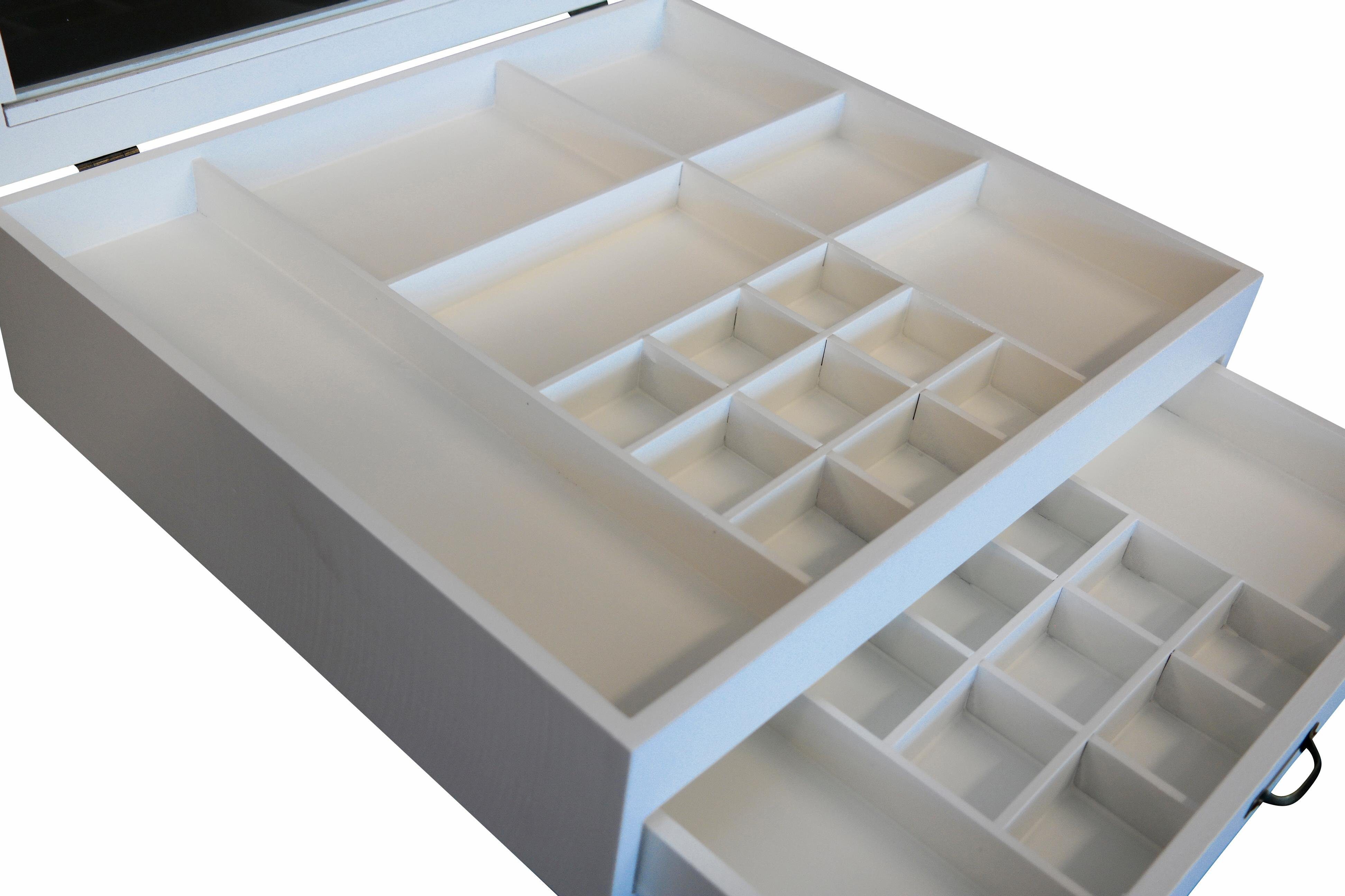Myflair Möbel & Accessoires Opbergbox Letterkast, wit, met deksel van glas & lade