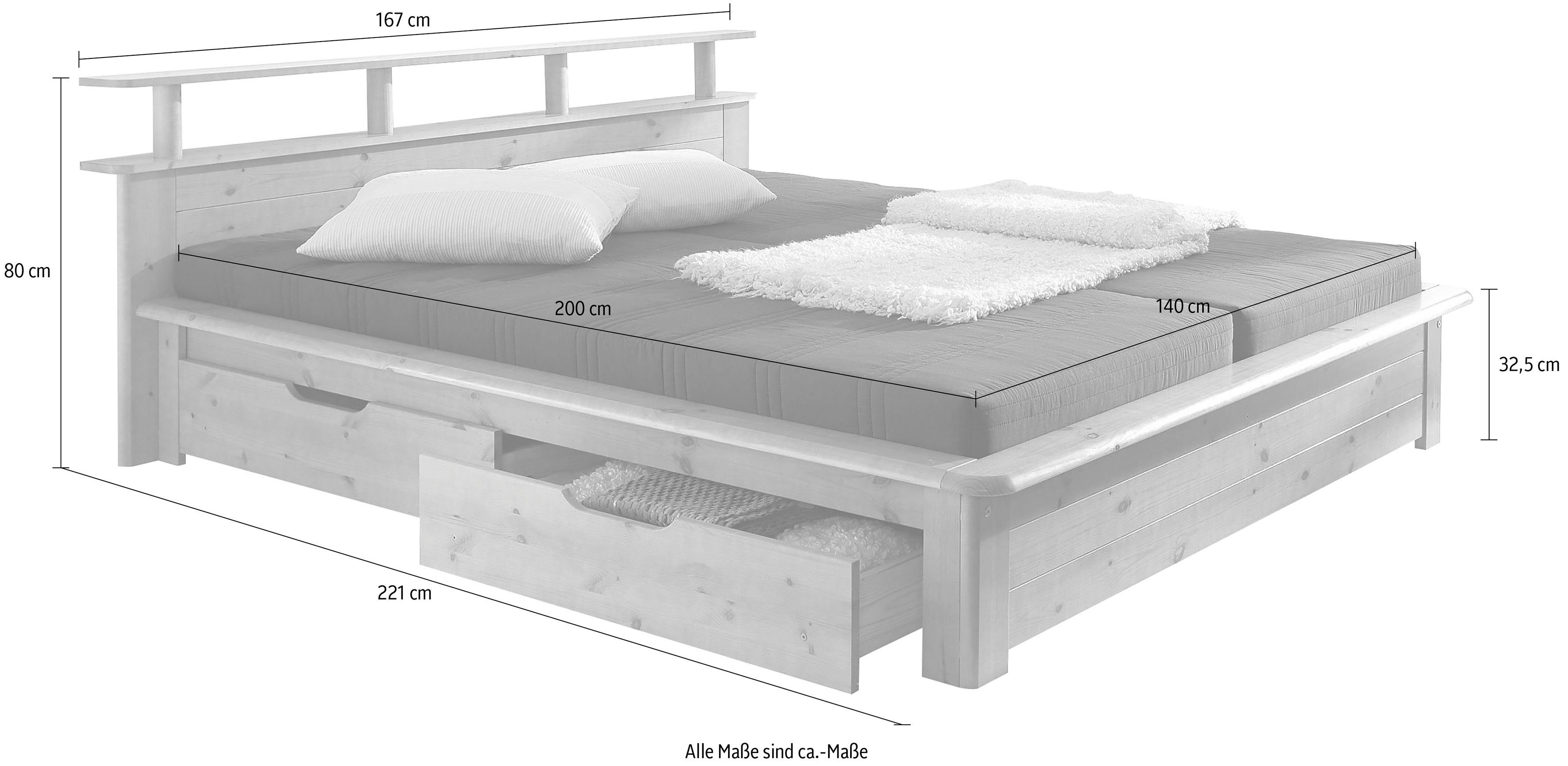 Home affaire Functioneel ledikant "FINJA" dennenbed, futonbed, hoofdeinde met opbergruimte