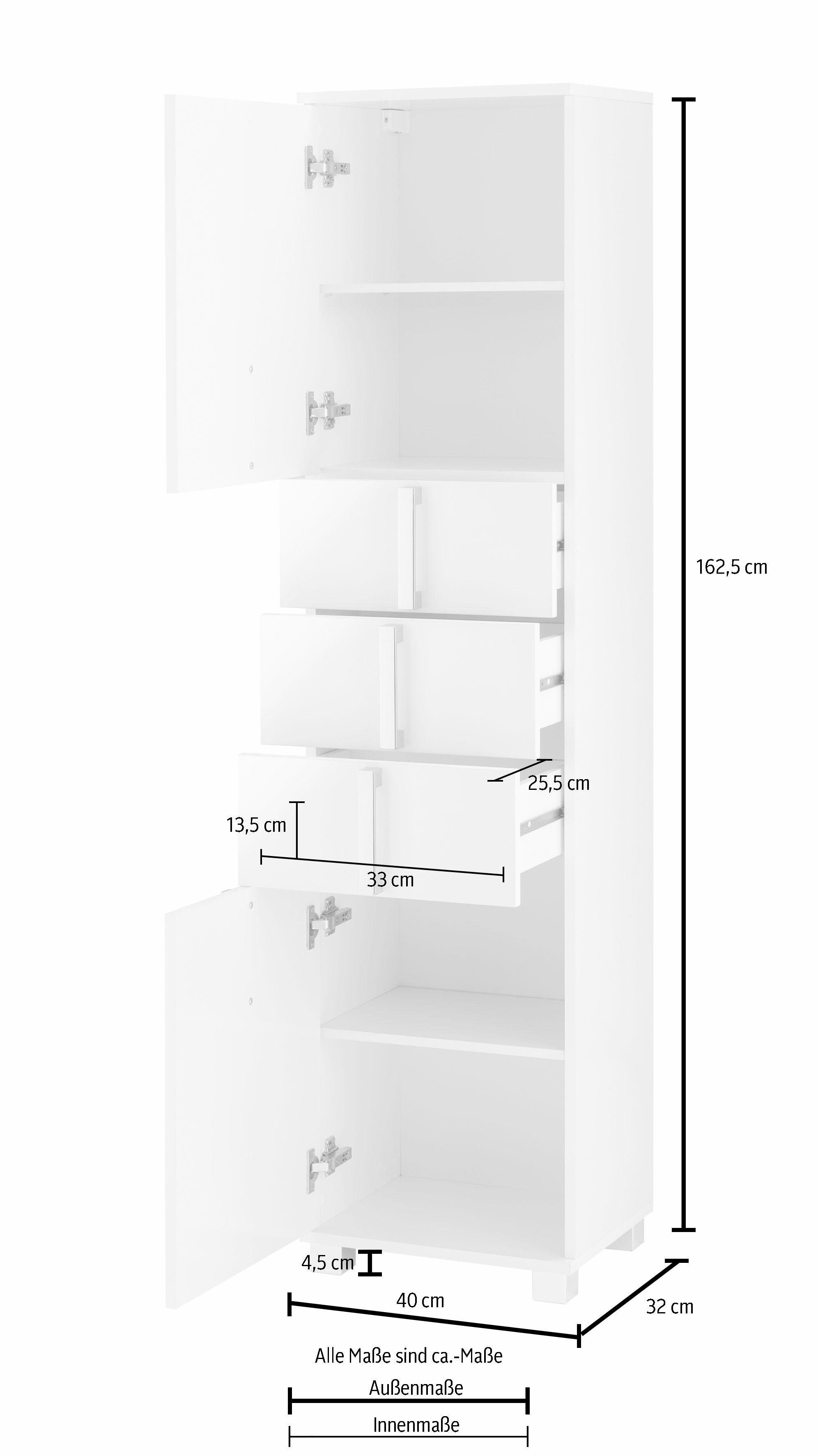Schildmeyer Hoge kast Kampen made in Germany Hoogte 163,7 cm, met metalen handgrepen, deuren met soft-closetechniek