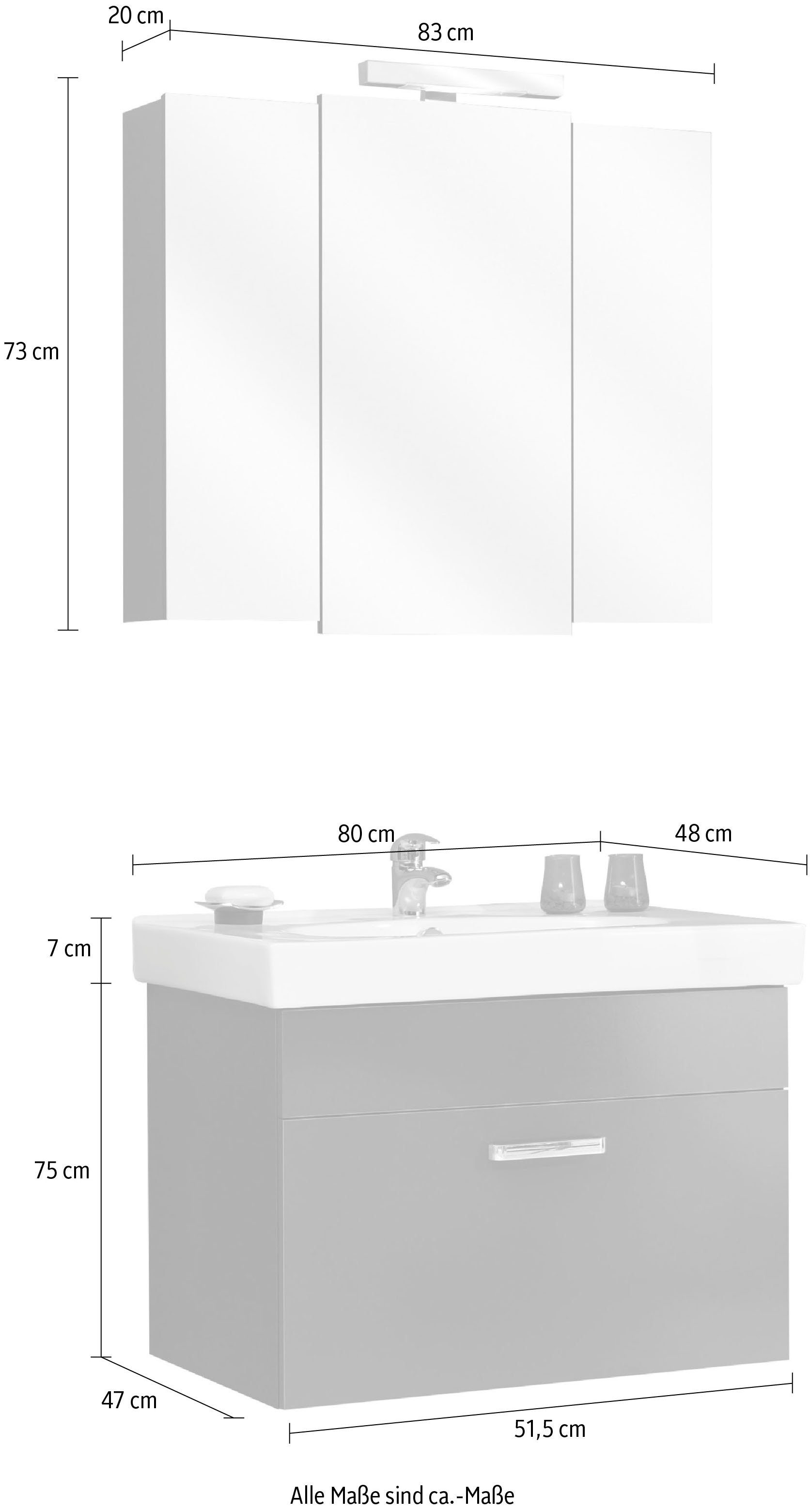 Saphir Badkamerserie Quickset 2-delig, keramieken wastafel met led-spiegelkast, badkameraccessoire-set (2-delig)