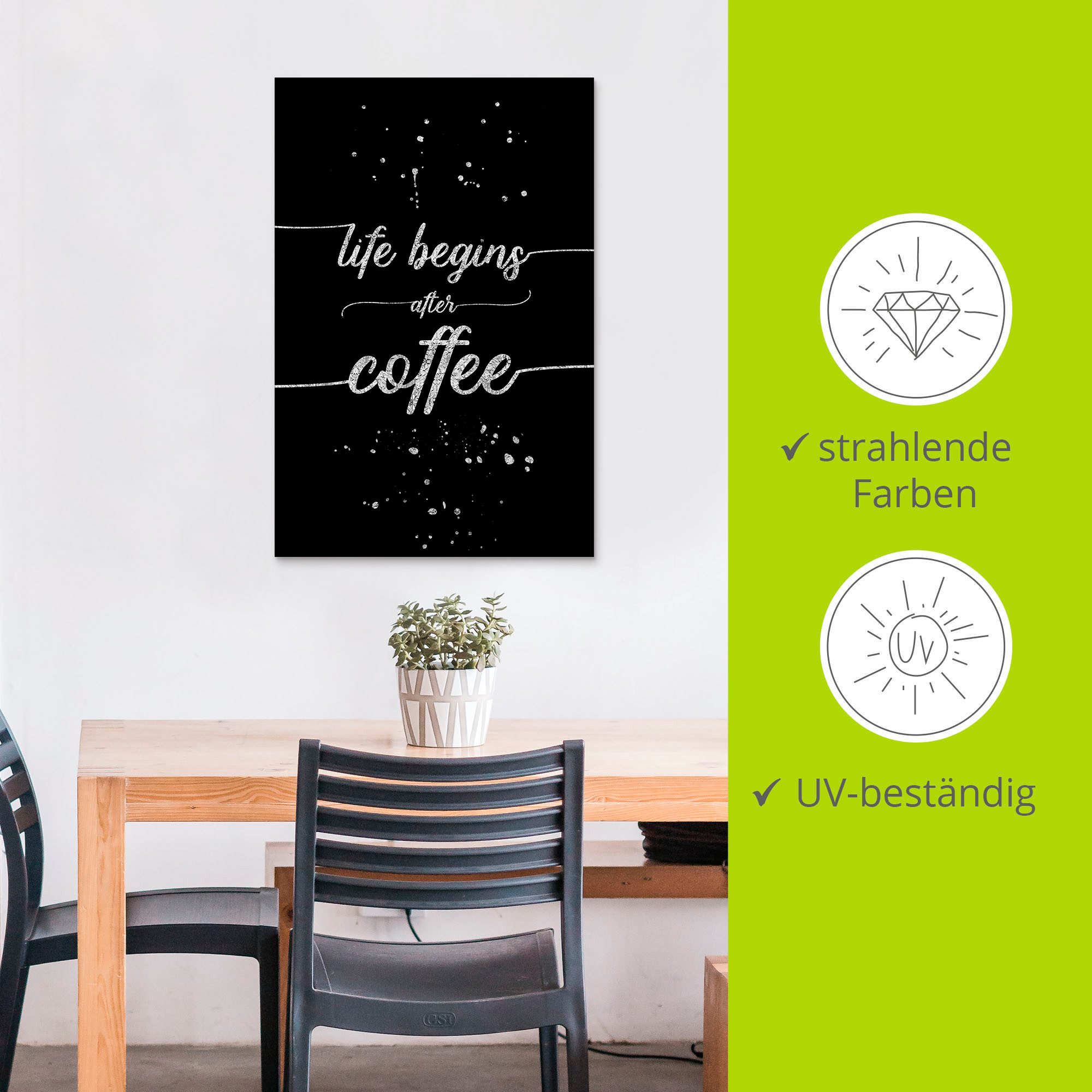 Artland Artprint Het leven begint na de koffie als artprint van aluminium, artprint op linnen, muursticker, verschillende maten