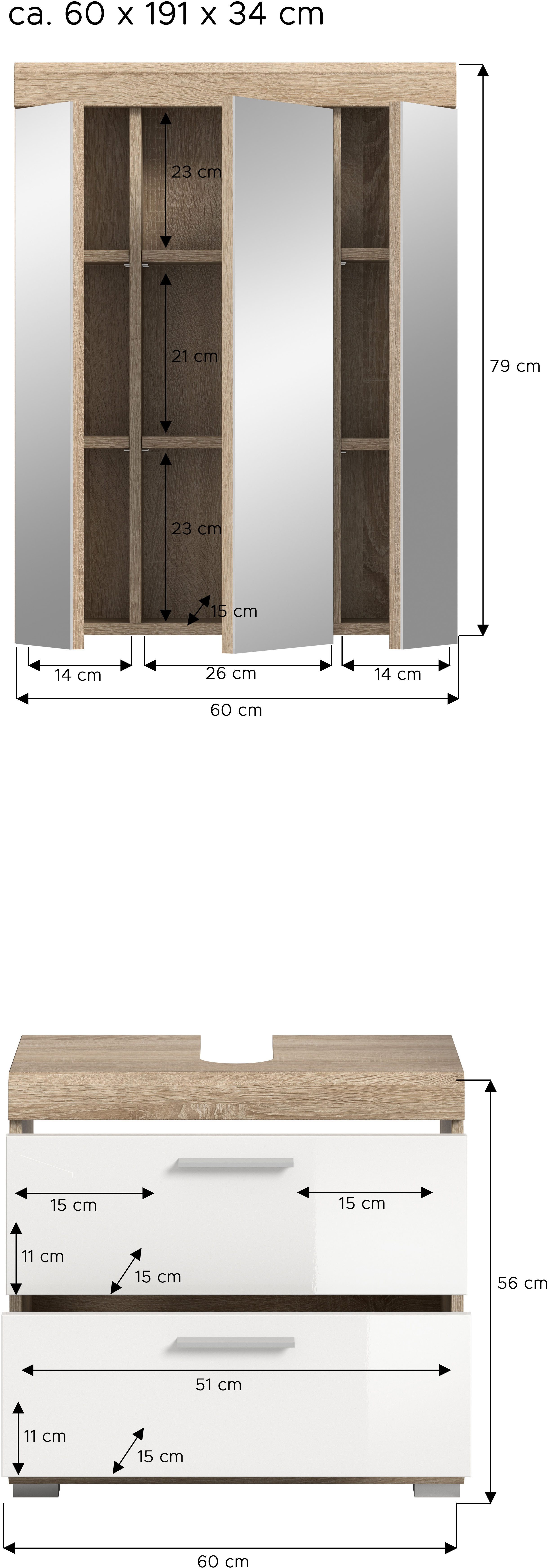 INOSIGN Badkamerserie Siena, 2-delig, bestaande uit: onderkast voor wastafel, spiegelkast in verschillende kleuren verkrijgbaar, badkamermeubels, combinatie, badkamer (set, 2-delig)