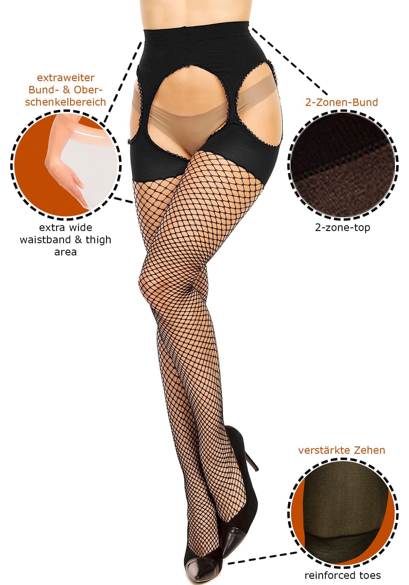 GLAMORY Netpantykousen Mesh Ouvert Plus Size, Ouvert
