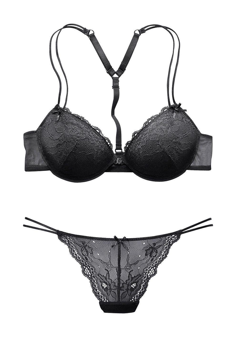 Melrose Set: push-up bh met racerback bandjes en sluiting aan de voorkant, sexy lingerie (2-delig, Met string)