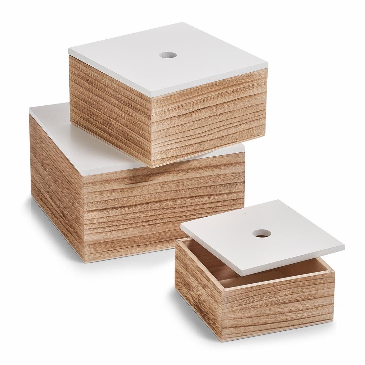 Zeller Present Opbergbox set van 3, hout, wit / naturel
