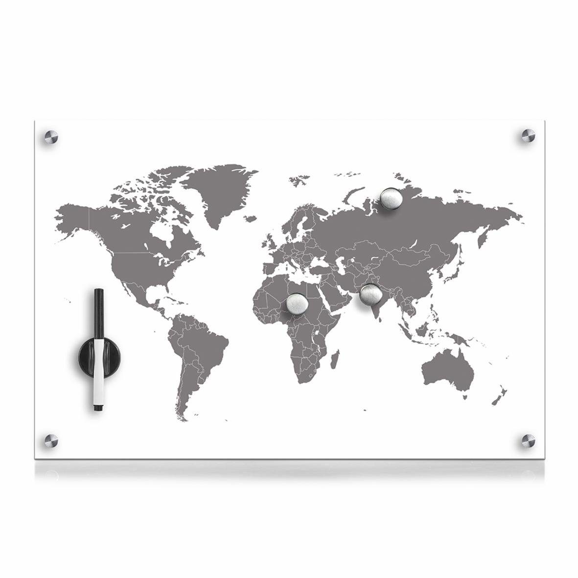 Zeller Present Prikbord Worldmap Glas 60x40