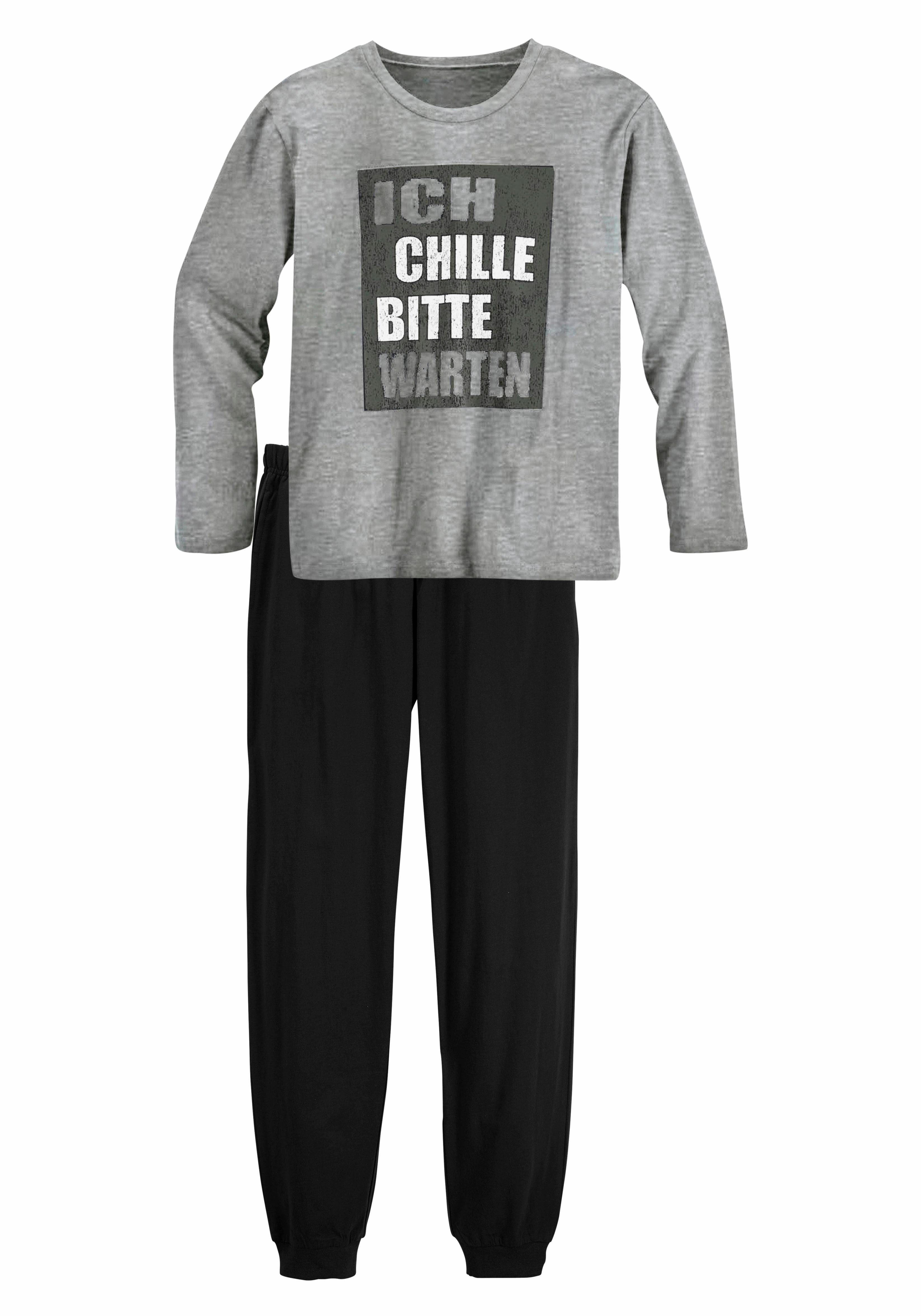 AUTHENTIC LE JOGGER Pyjama Pyjama met spreuk "Ik chill, wacht even" (2-delig, 1 stuk)