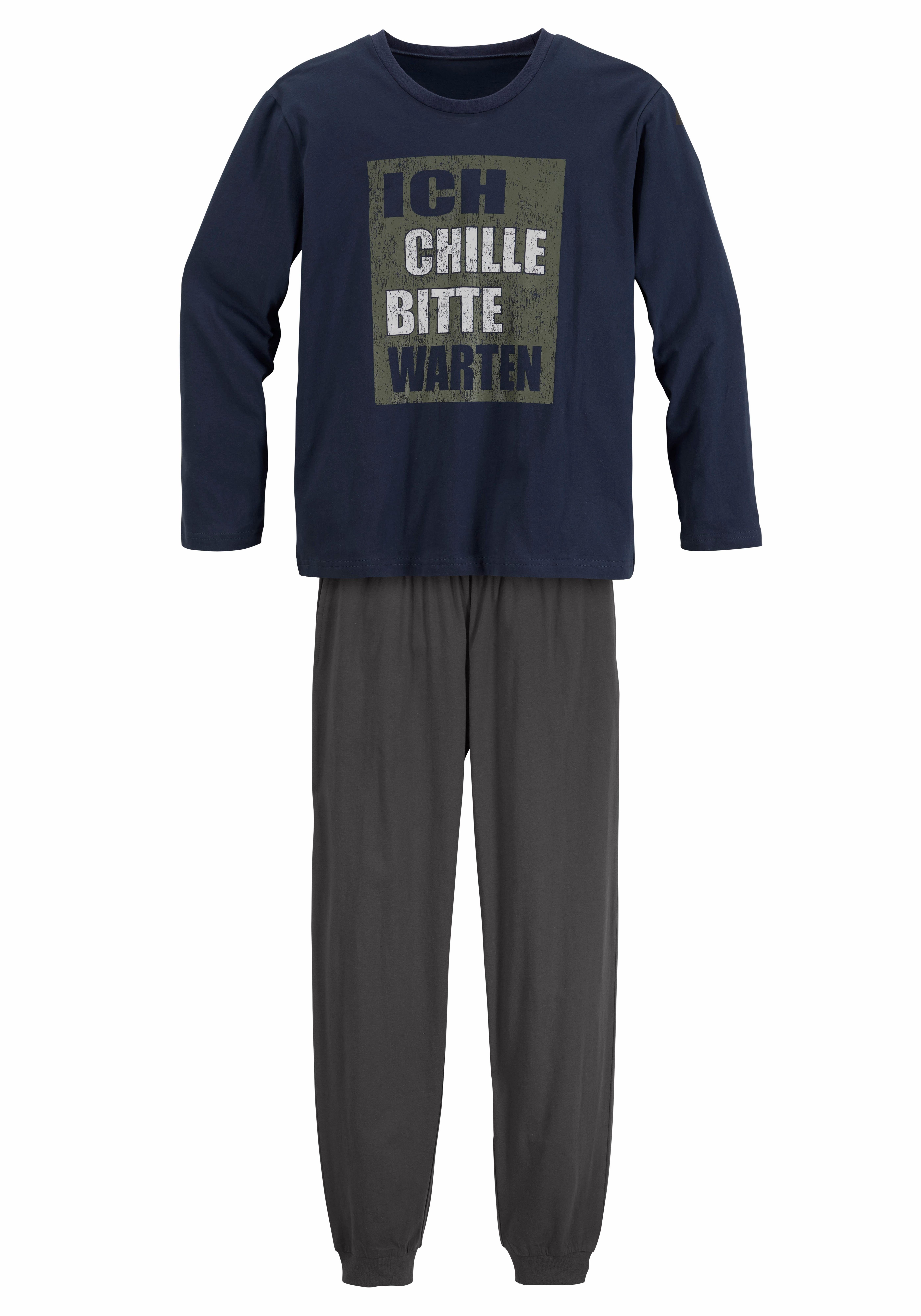 AUTHENTIC LE JOGGER Pyjama Pyjama met spreuk "Ik chill, wacht even" (2-delig, 1 stuk)