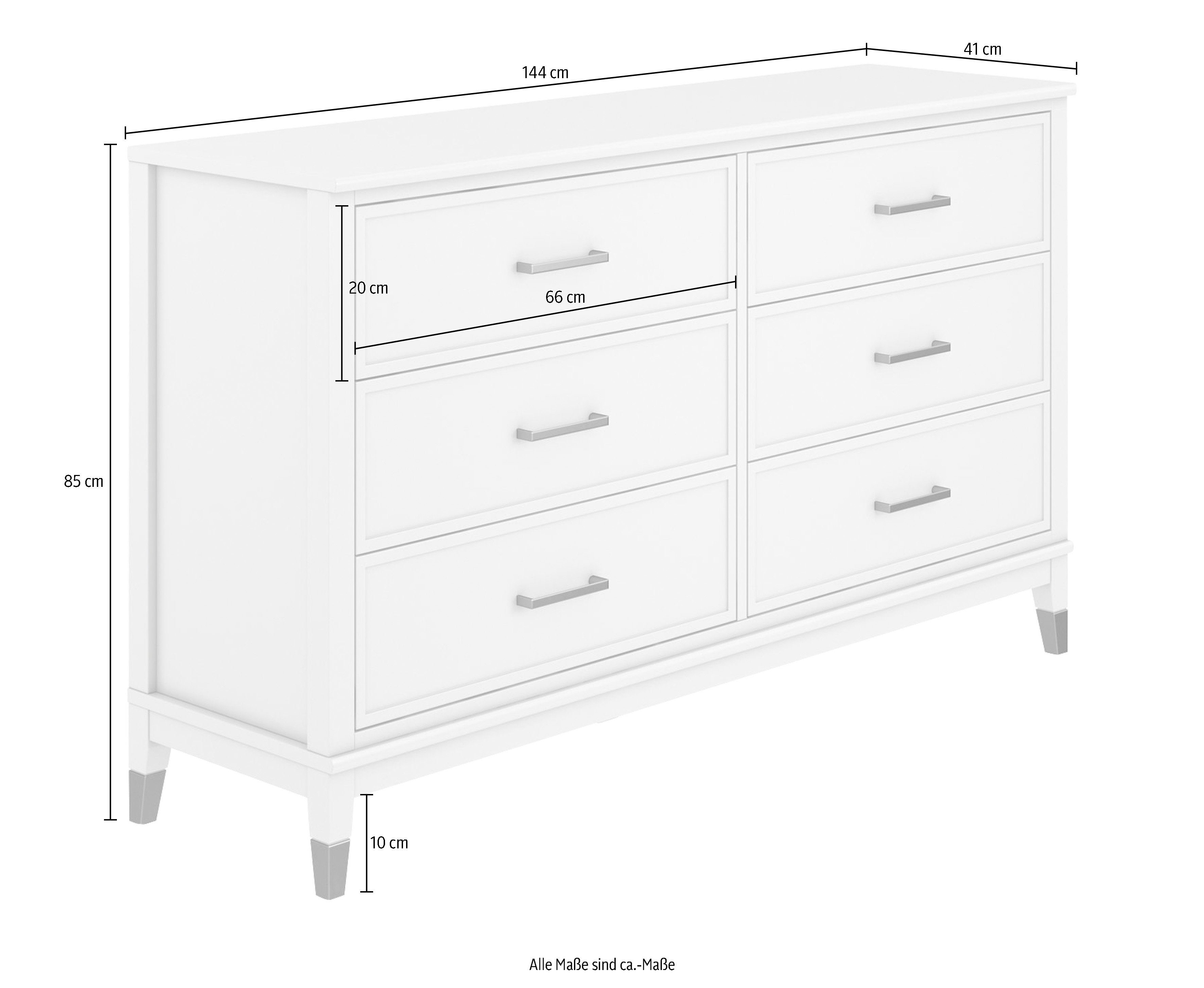 CosmoLiving by Cosmopolitan Kast Westerleigh met 6 laden, mdf, poten van massief hout, hoogte 85 cm, breedte 145 cm