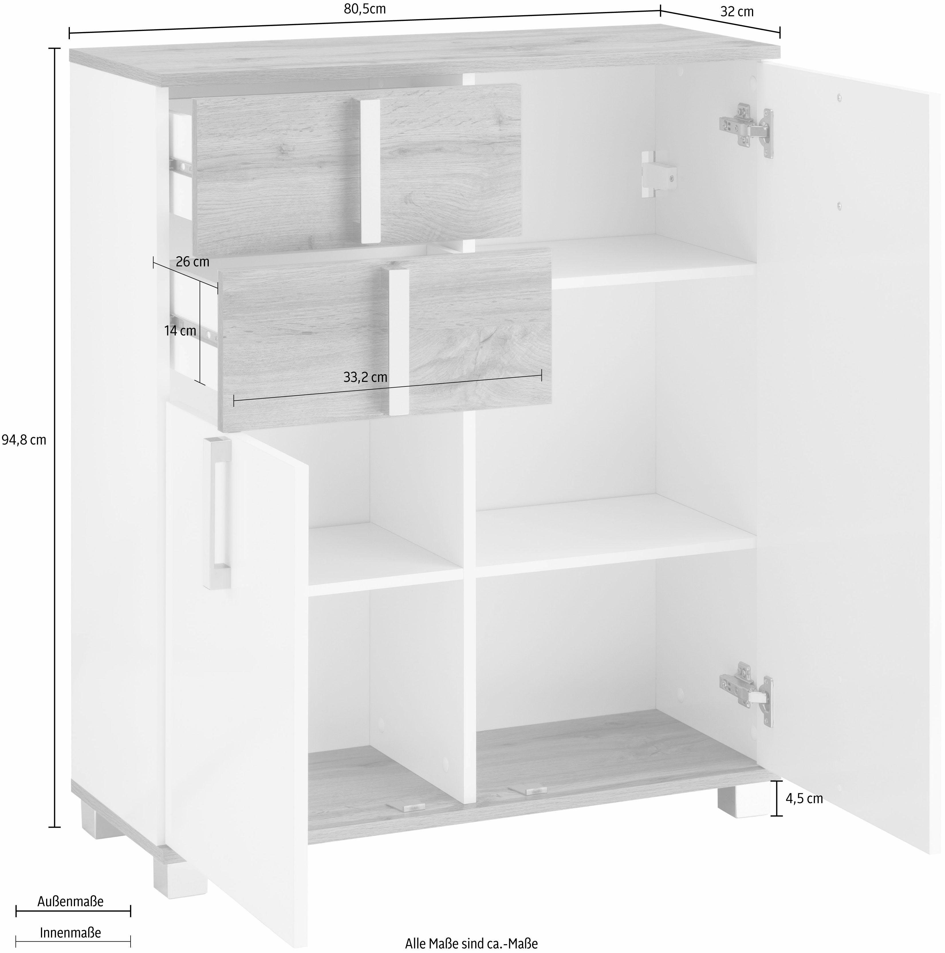Schildmeyer Badkamerkast Kampen made in Germany Breedte 80,6 cm, met metalen handgrepen, deuren met soft-closetechniek