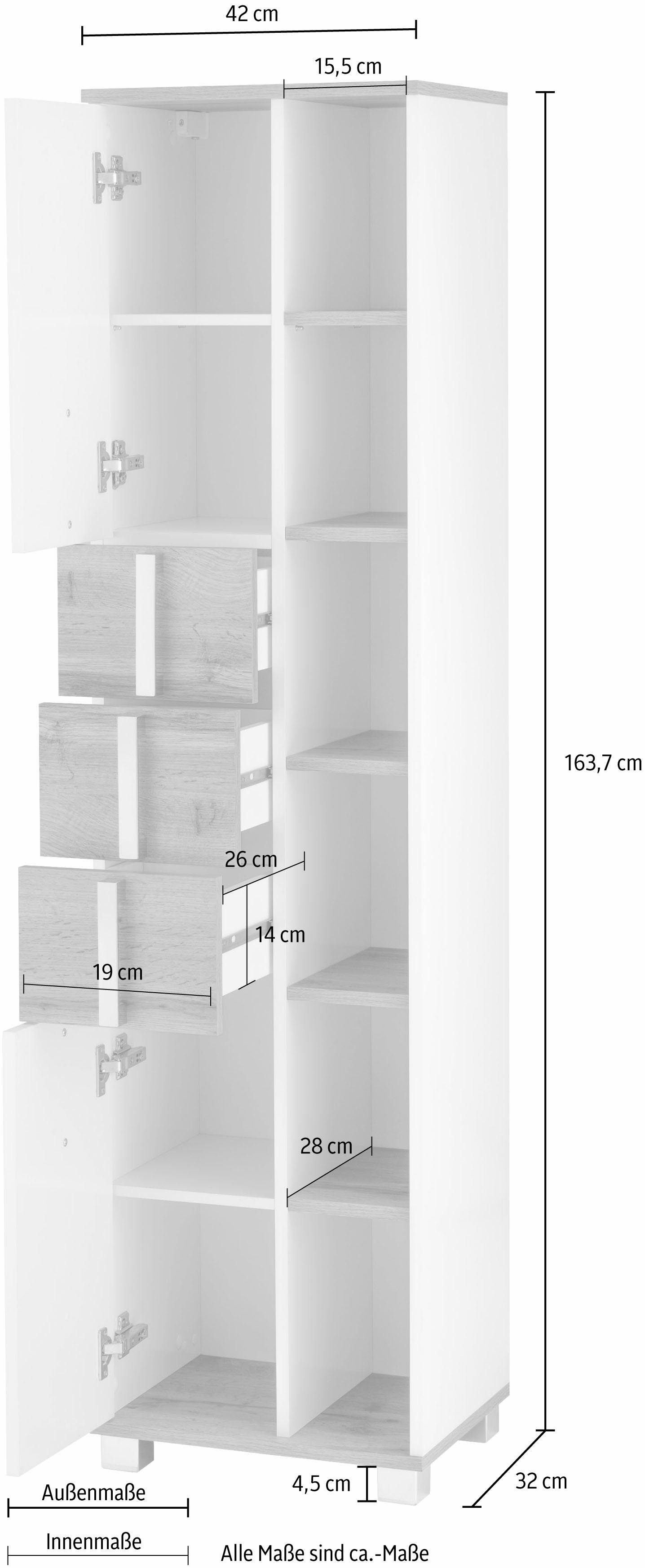 Schildmeyer Hoge kast Kampen made in Germany Hoogte 163,7 cm, met metalen handgrepen, bergruimte door open schappen