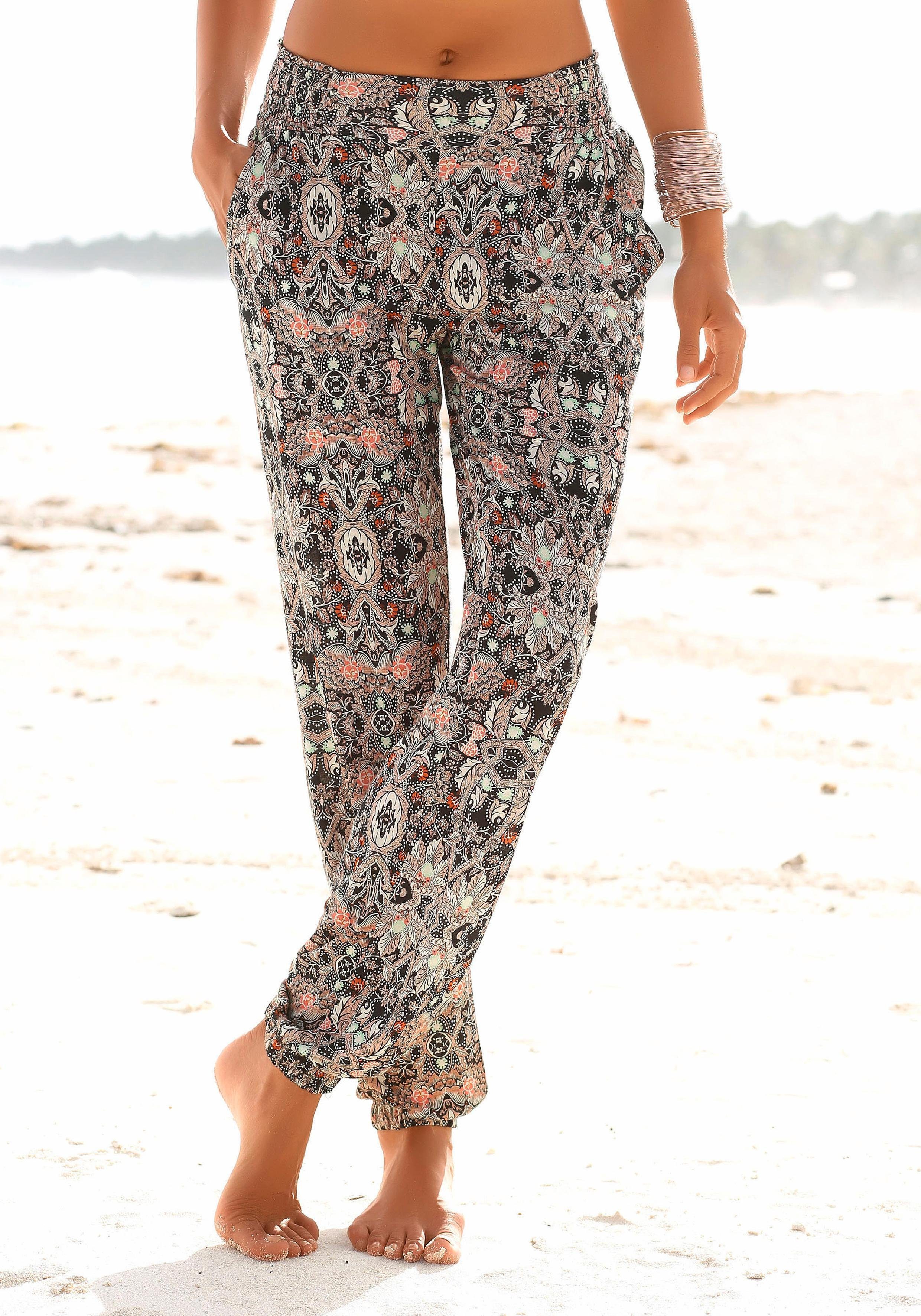 S.Oliver RED LABEL Beachwear Strandbroek met all-over print en zakken, stoffen broek, zomerbroek, elastisch