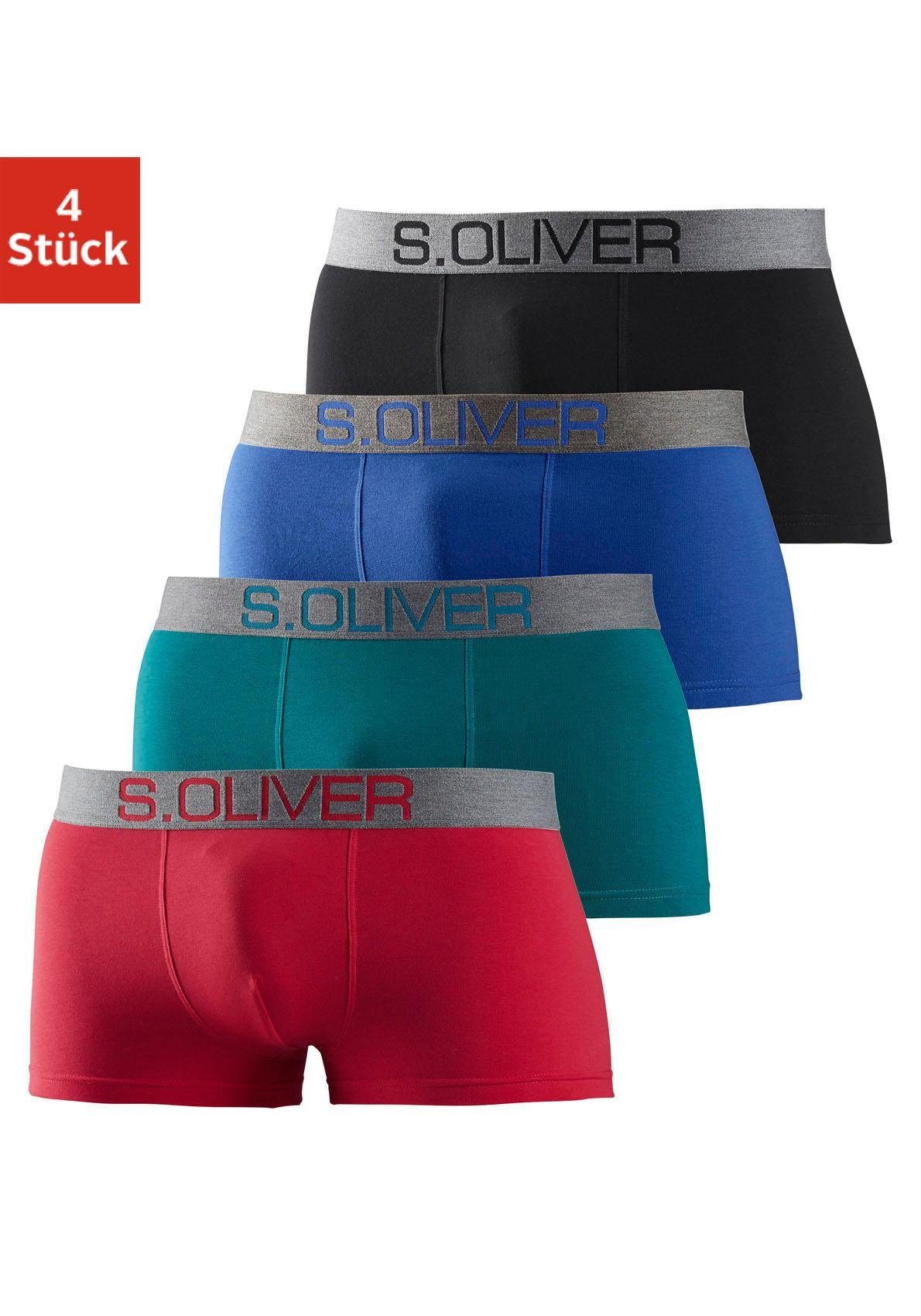 s.Oliver RED LABEL Beachwear Hipster strak zittende boxershorts voor heren van katoenmix (set, 4 stuks) heren hipsters maat L multicolor
