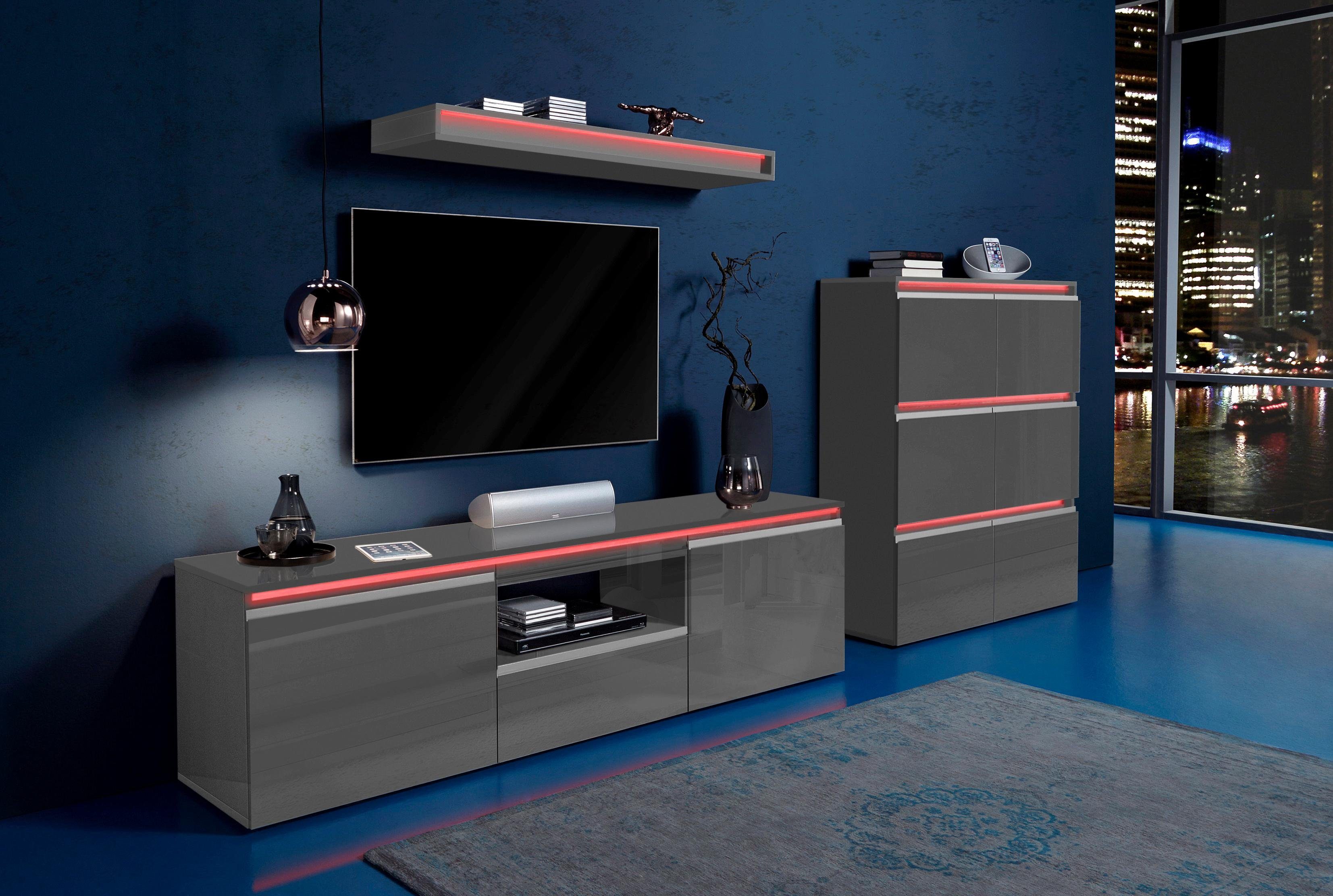 INOSIGN Tv-meubel Magic, lowboard, TV-commode, TV-meubelen, TV-bank met 2 deuren, 1 lade, 1 open vak b/d/h 180x40x51,5 cm