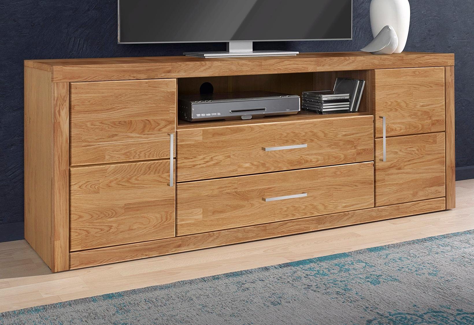 Home affaire Tv-meubel Logo,160cm breit,42 cm tief, Fronten Massivholz, Kabeldurchführung Breedte 160 cm lowboards maat 160x42x62 cm bruin