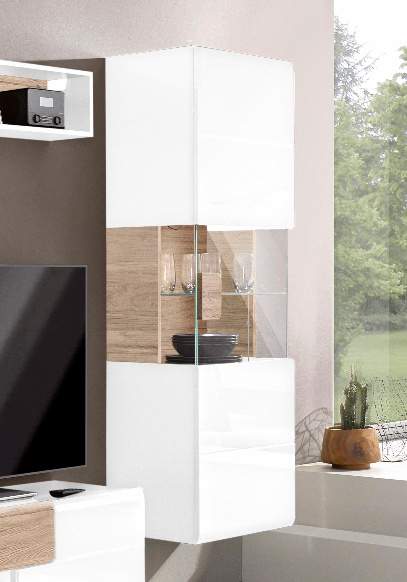 INOSIGN Hangende vitrinekast Toledo, hoogte 159 cm trendy glazen vitrine met decoratieve MDF-front Vitrine met glazen front, zonder verlichting, veel opbergruimte, hoogglans