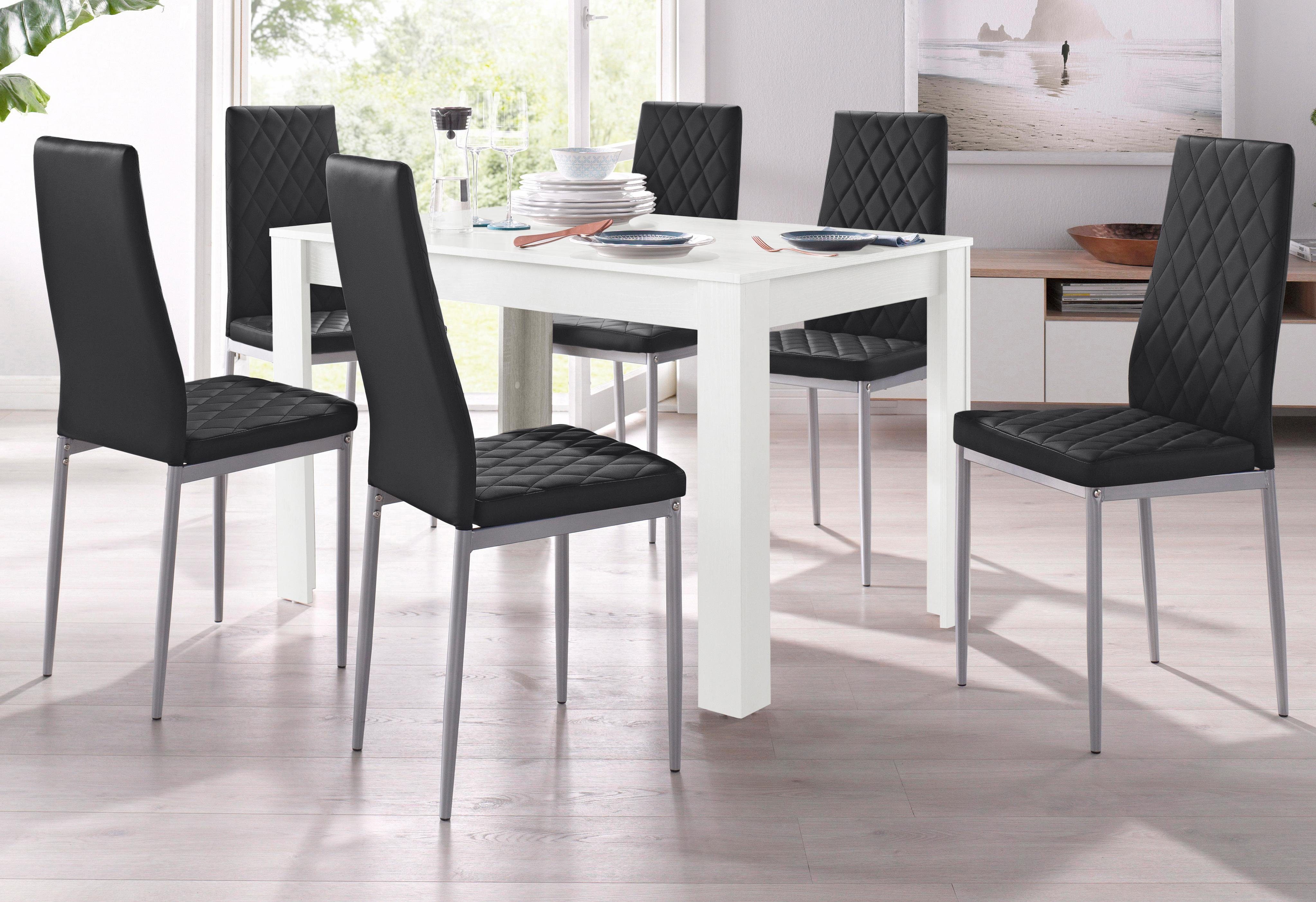 INOSIGN Eethoek Lynn + Brooke Tafel 120 cm, 4 stoelen in lederlook (set, 5-delig - 5-delig - 5...