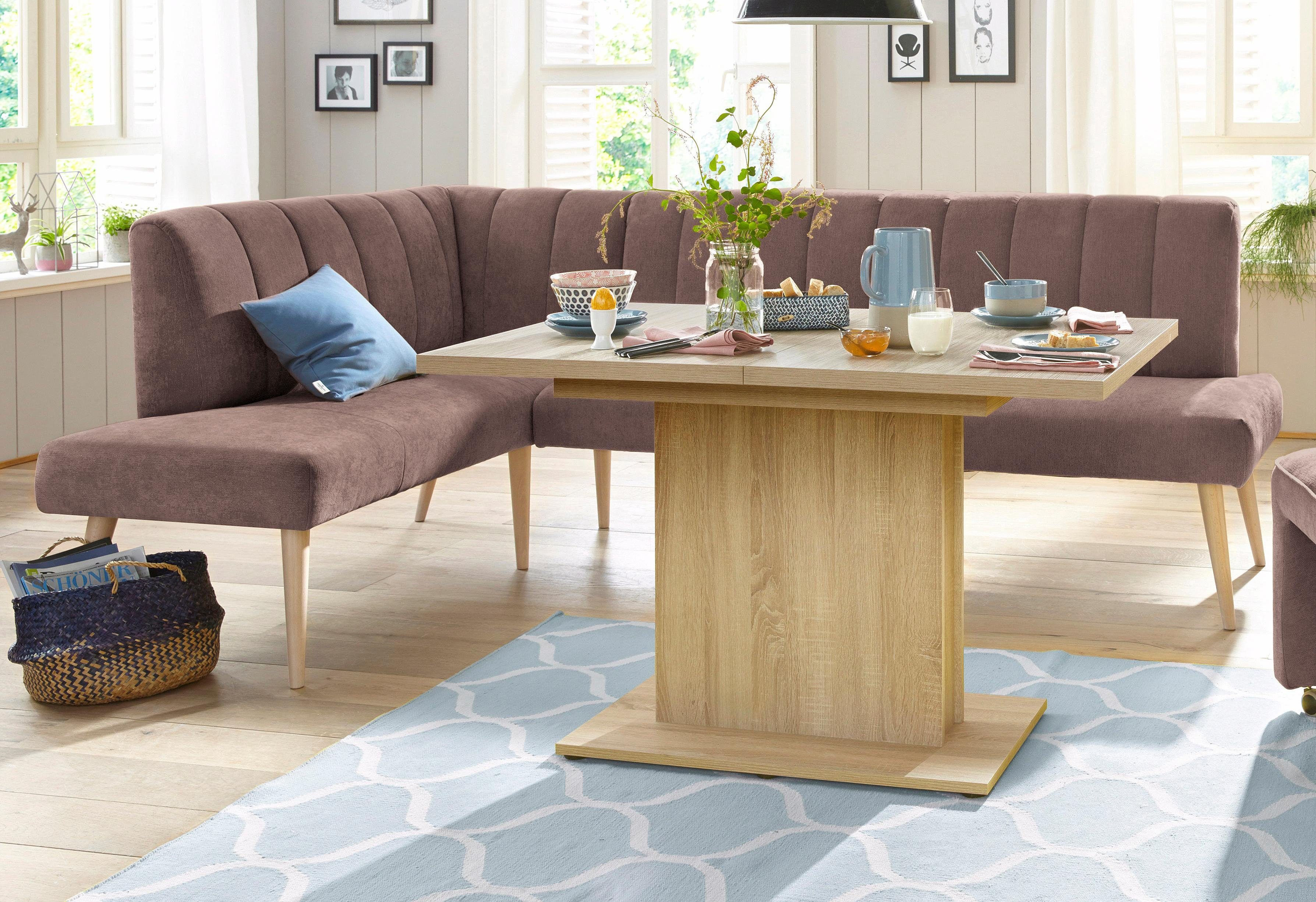exxpo - sofa fashion Hoekbank Costa, moderne rugstikking, comfortabel en elegant, hoge houten voet