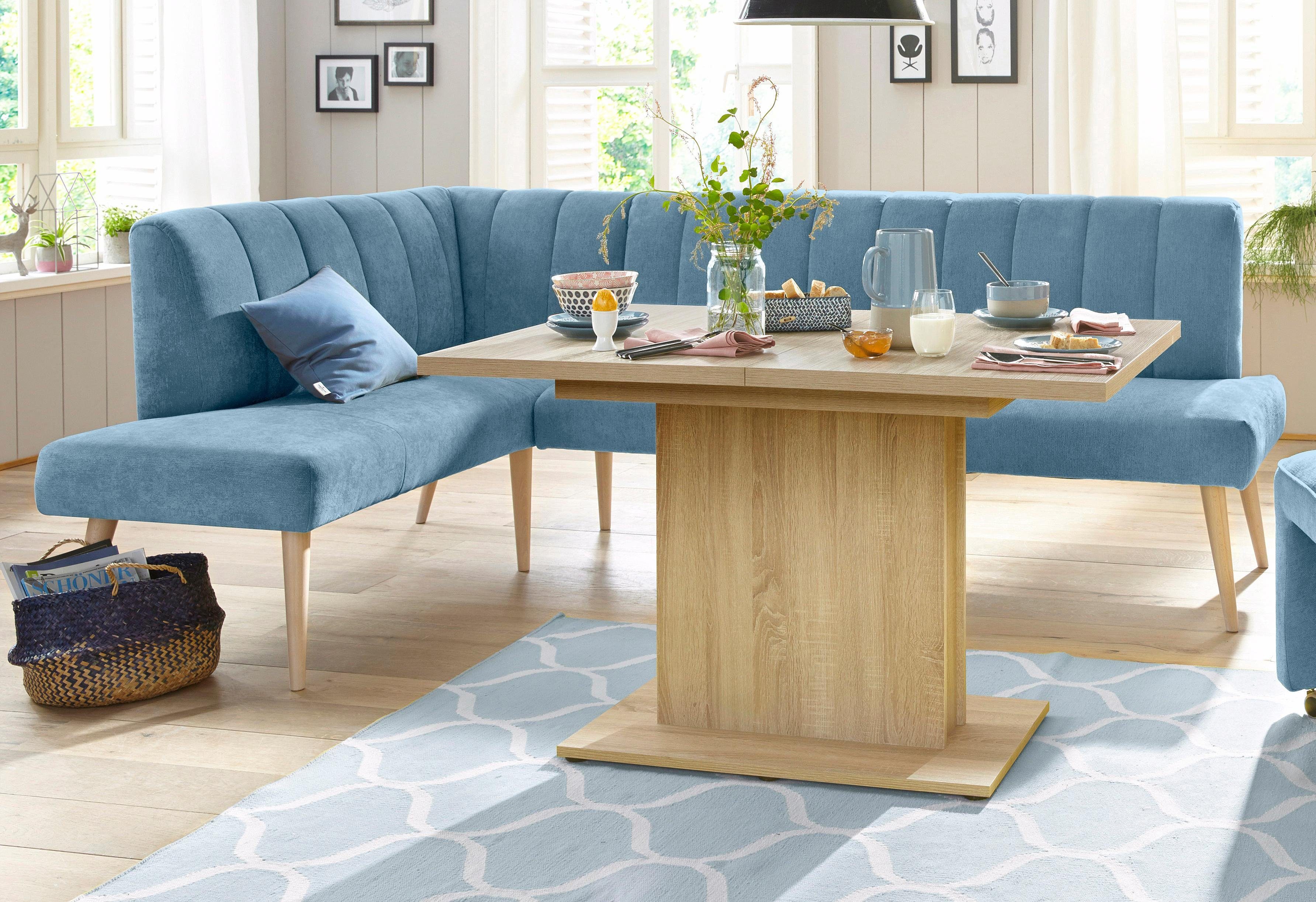 exxpo - sofa fashion Hoekbank Costa, moderne rugstikking, comfortabel en elegant, hoge houten voet