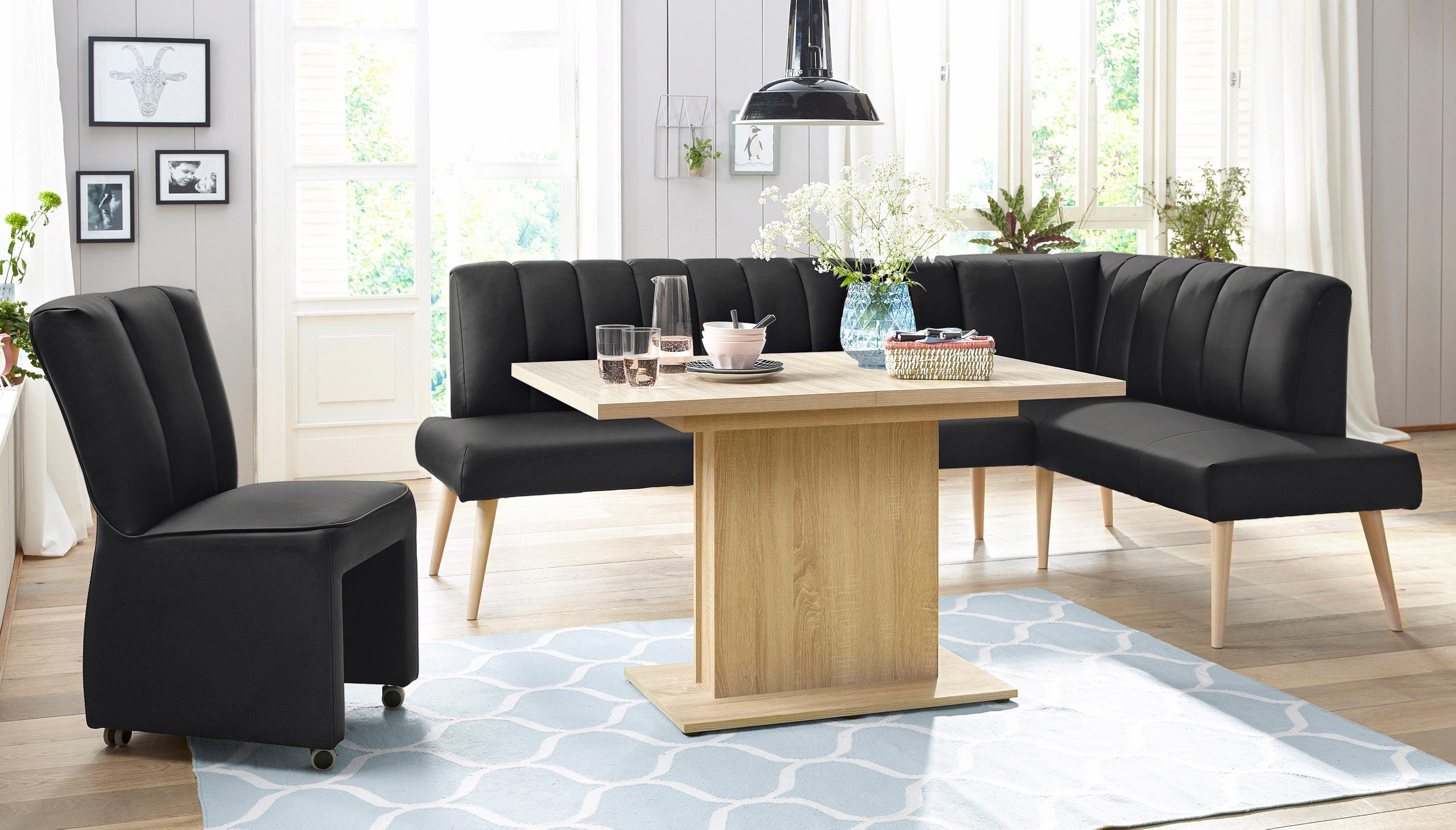 exxpo - sofa fashion Hoekbank Costa, moderne rugstikking, comfortabel en elegant, hoge houten voet