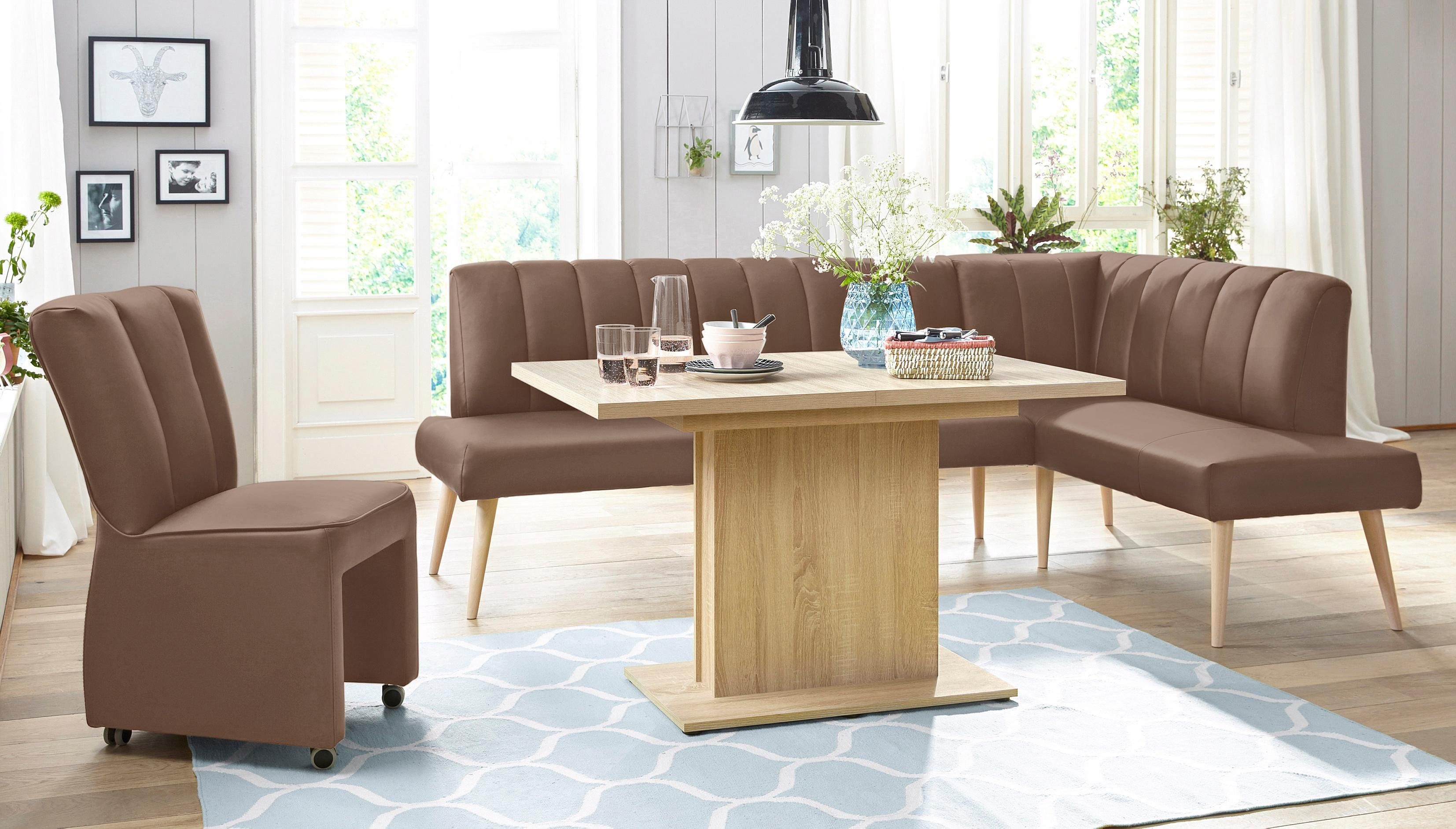 exxpo - sofa fashion Hoekbank Costa, moderne rugstikking, comfortabel en elegant, hoge houten voet