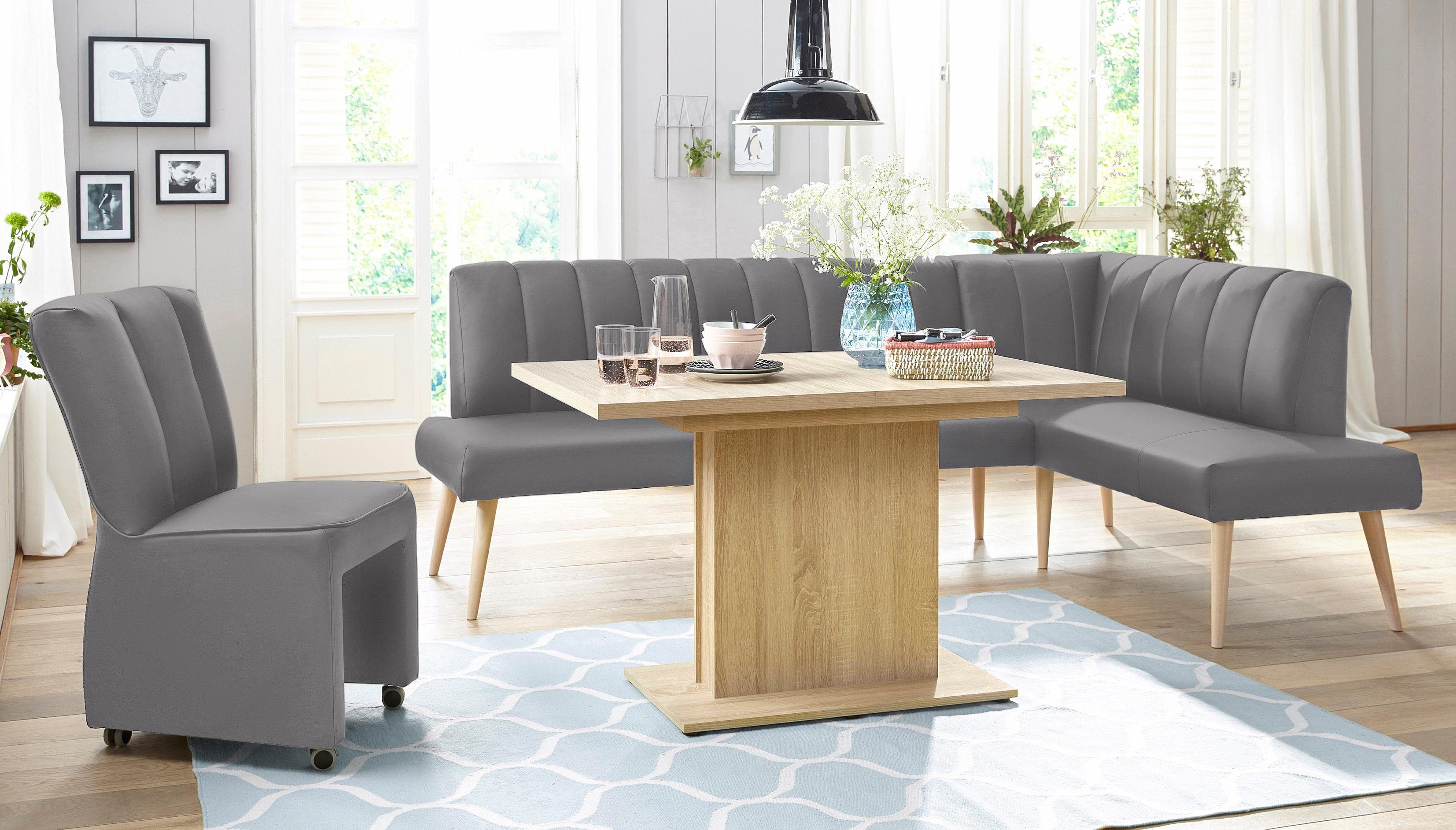 exxpo - sofa fashion Hoekbank Costa, moderne rugstikking, comfortabel en elegant, hoge houten voet