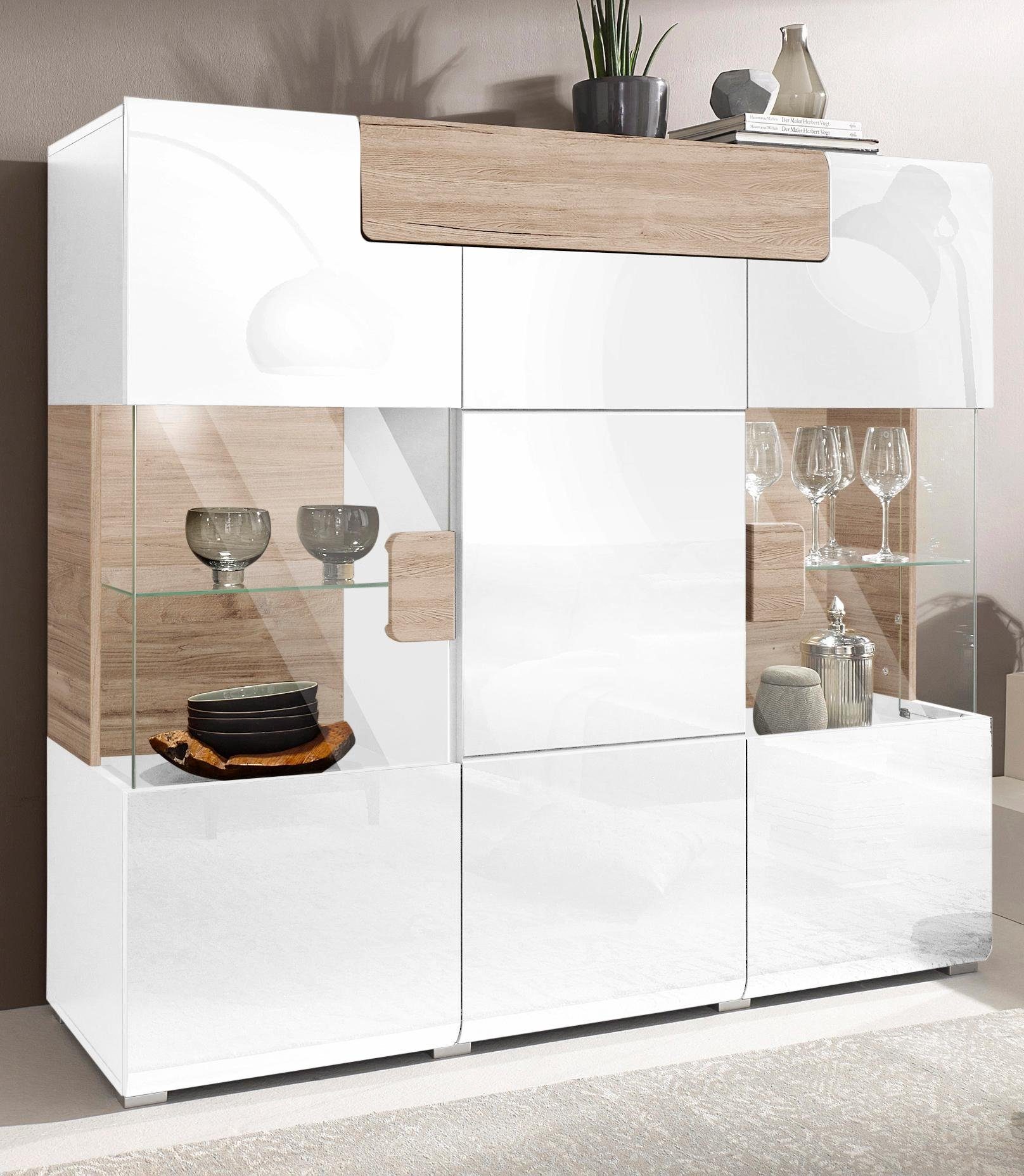 INOSIGN Highboard Toledo, breedte 147,5 cm, modieuze hoge kast met 3 deuren en lade