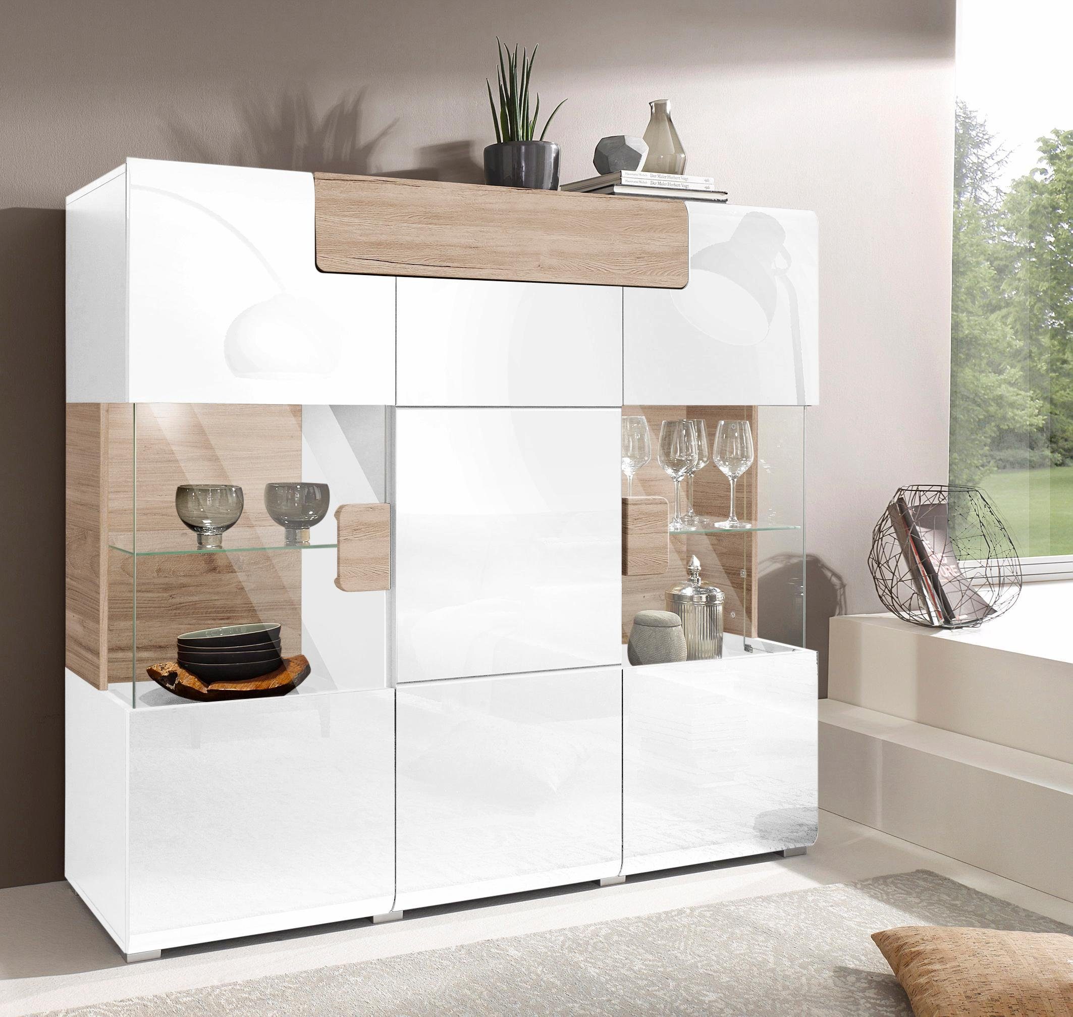 INOSIGN Highboard Toledo, breedte 147,5 cm, modieuze hoge kast met 3 deuren en lade