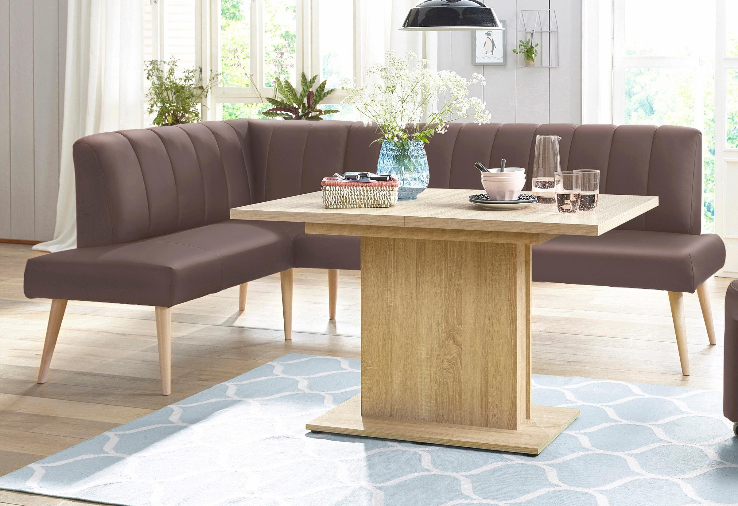 exxpo - sofa fashion Hoekbank Costa, moderne rugstikking, comfortabel en elegant, hoge houten voet
