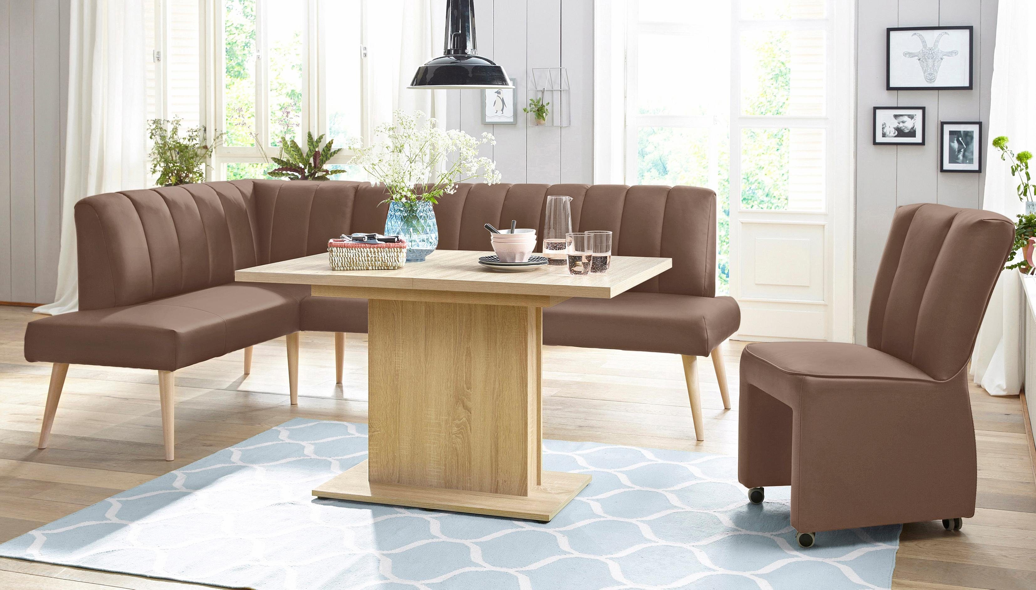 exxpo - sofa fashion Hoekbank Costa, moderne rugstikking, comfortabel en elegant, hoge houten voet