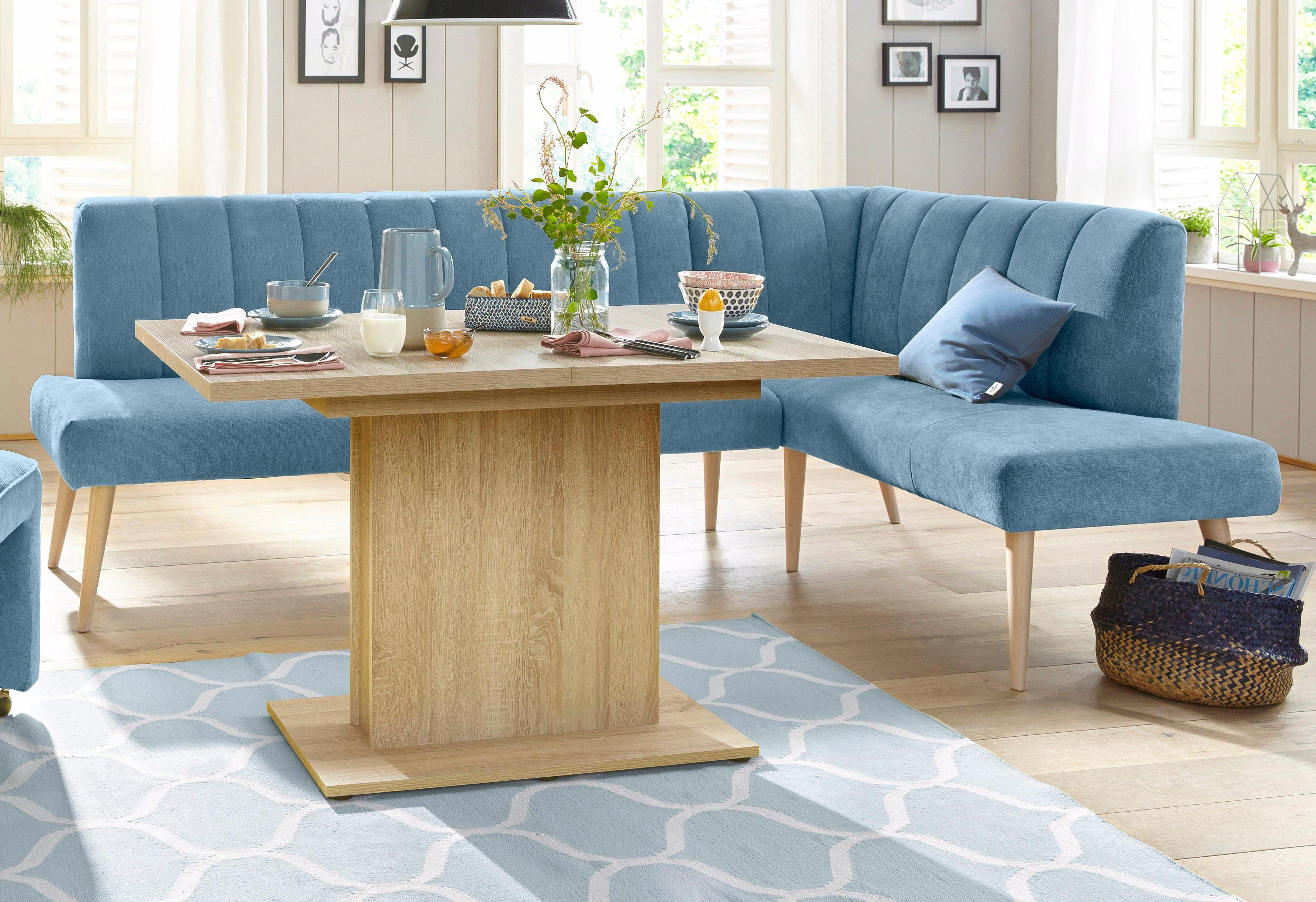 exxpo - sofa fashion Hoekbank Costa, moderne rugstikking, comfortabel en elegant, hoge houten voet