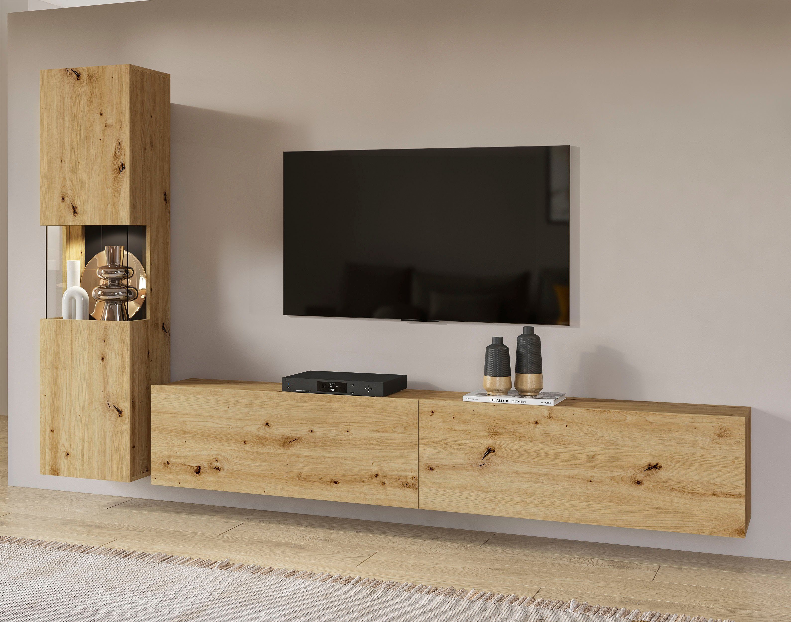 INOSIGN Wandmeubel Ava, woonkamer-set hangend/staand te monteren, vitrinekast, lowboard