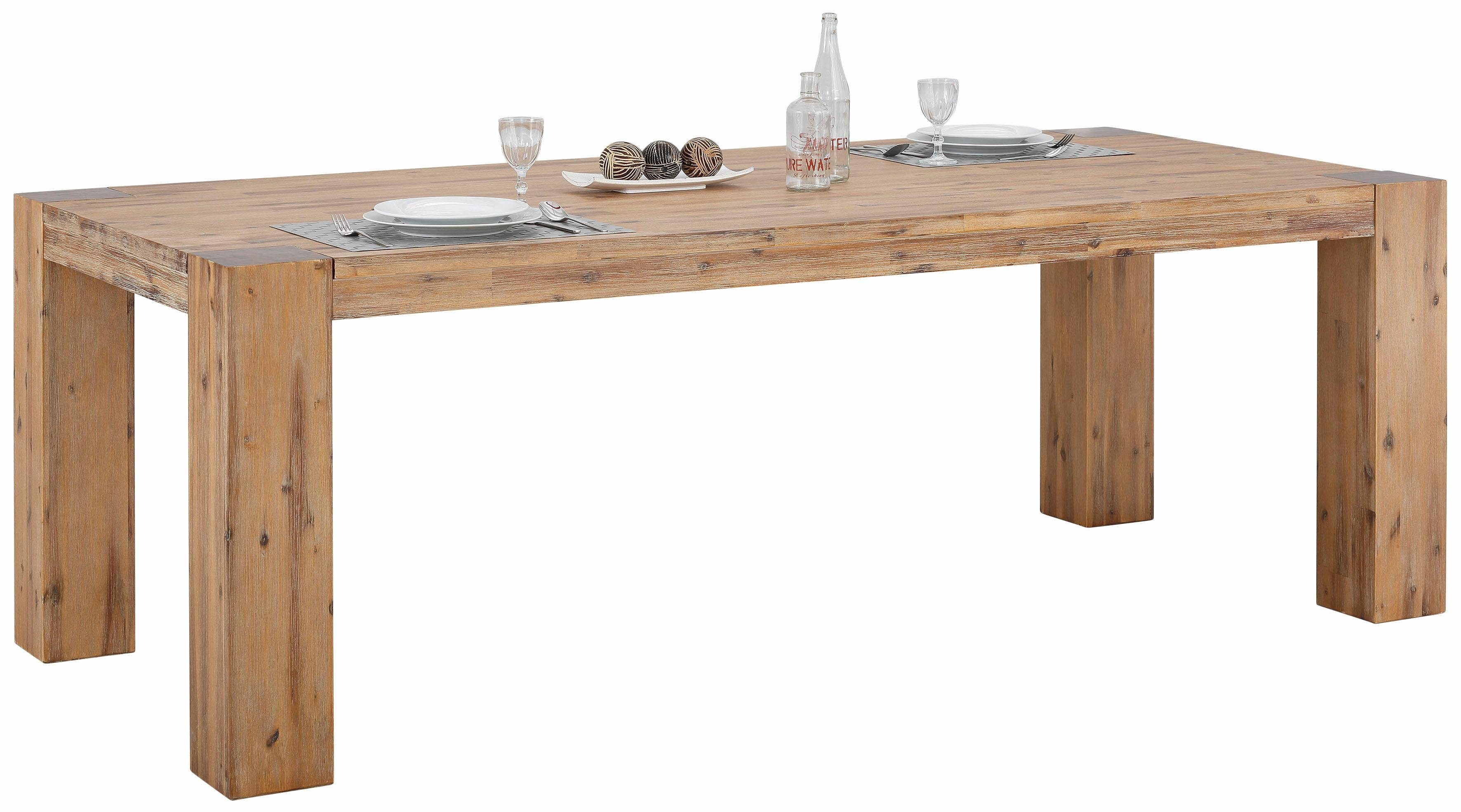 Home affaire Eettafel Maggie van massief acaciahout, in drie tafelbreedten en twee pootdikten eettafels beige