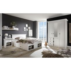 home affaire slaapkamerserie california klein, bed 140 cm, 1 nachtkastje en 3-deurs kledingkast (set, 3 stuks) wit