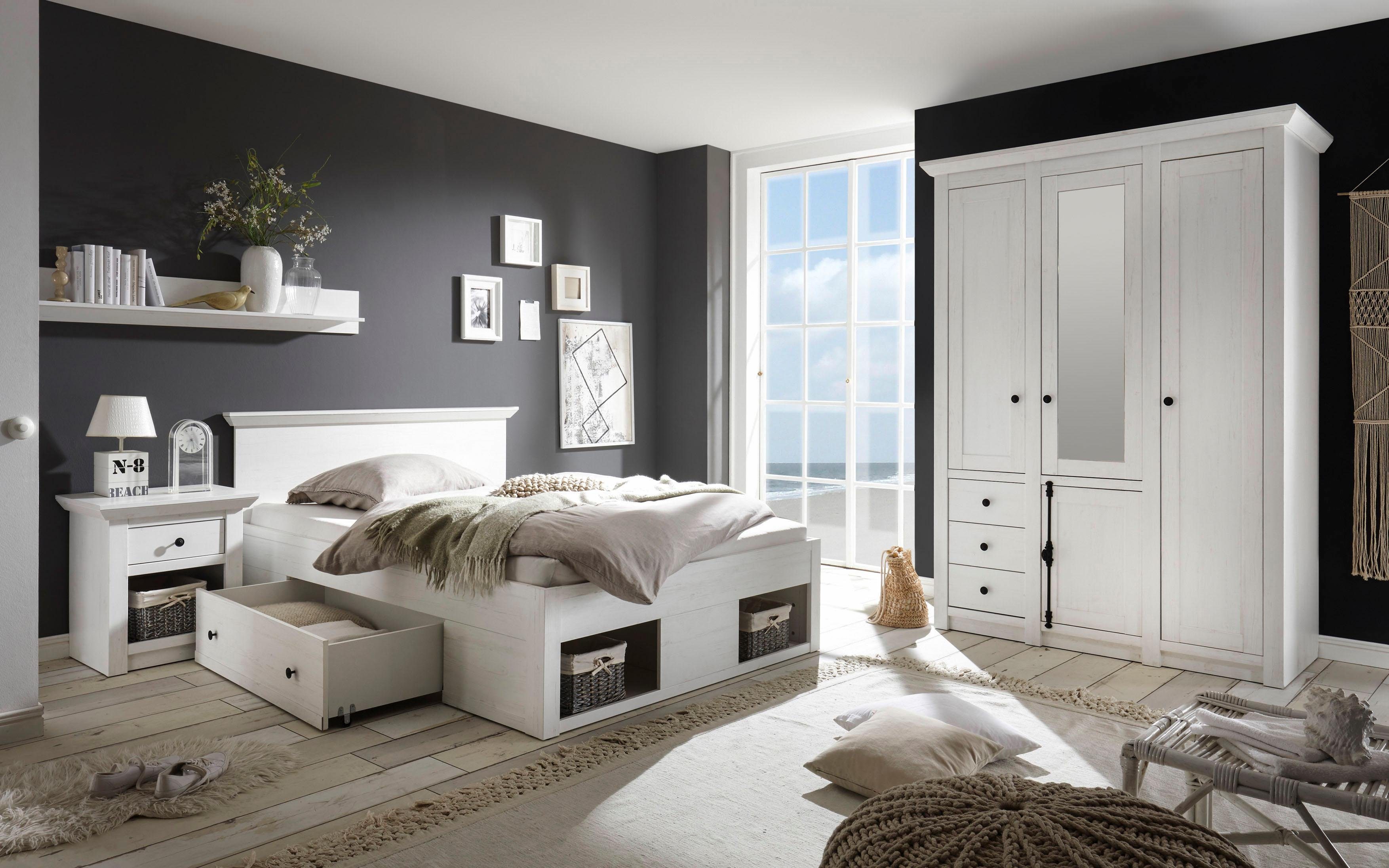 Home affaire Slaapkamerserie California klein, bed 140 cm, 1 nachtkastje en 3-deurs kledingkast (set, 3-delig)