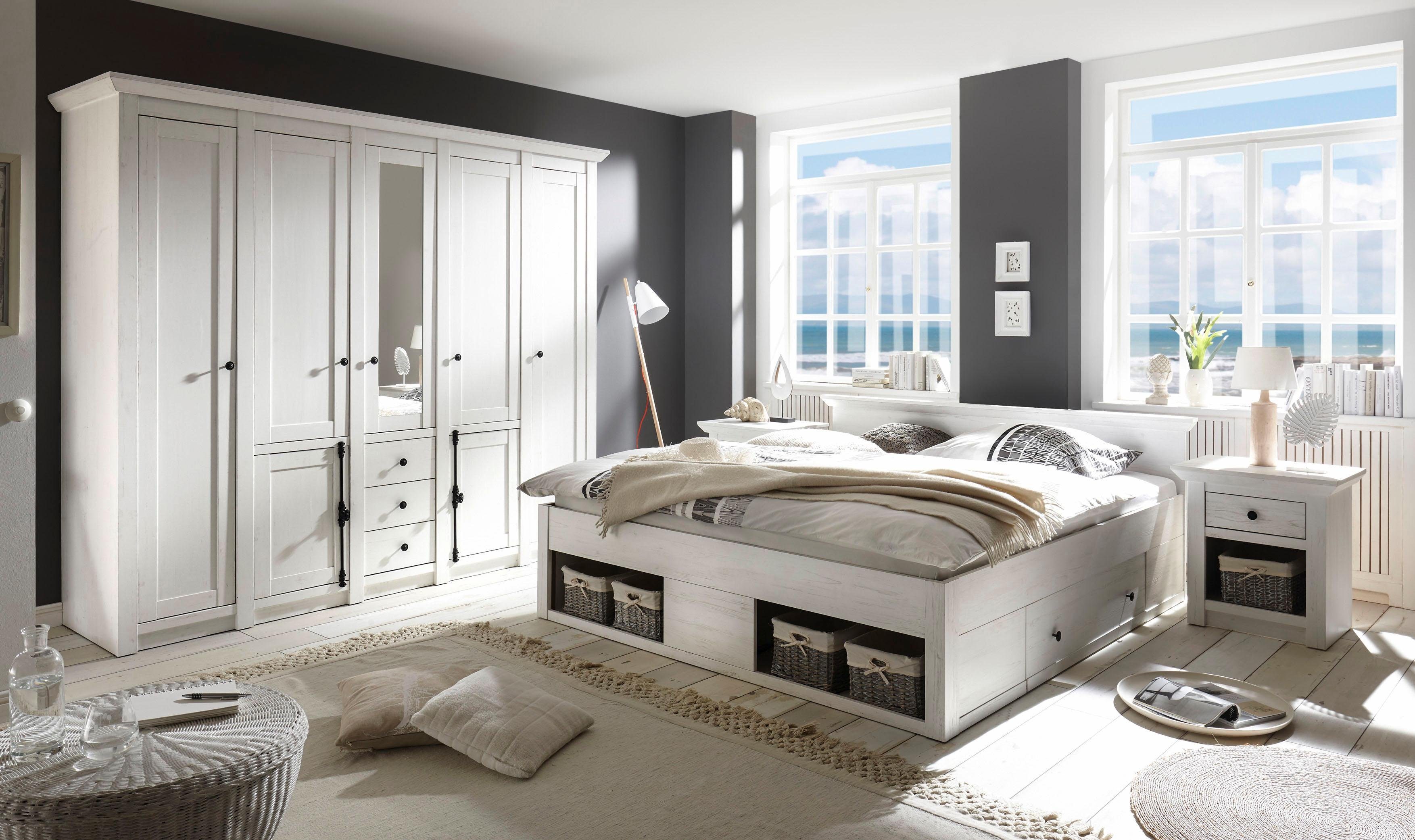 Home affaire Slaapkamerserie California groot: bed 180 cm, 2 nachtkastjes, 5-deurs kledingkast (set, 4-delig)