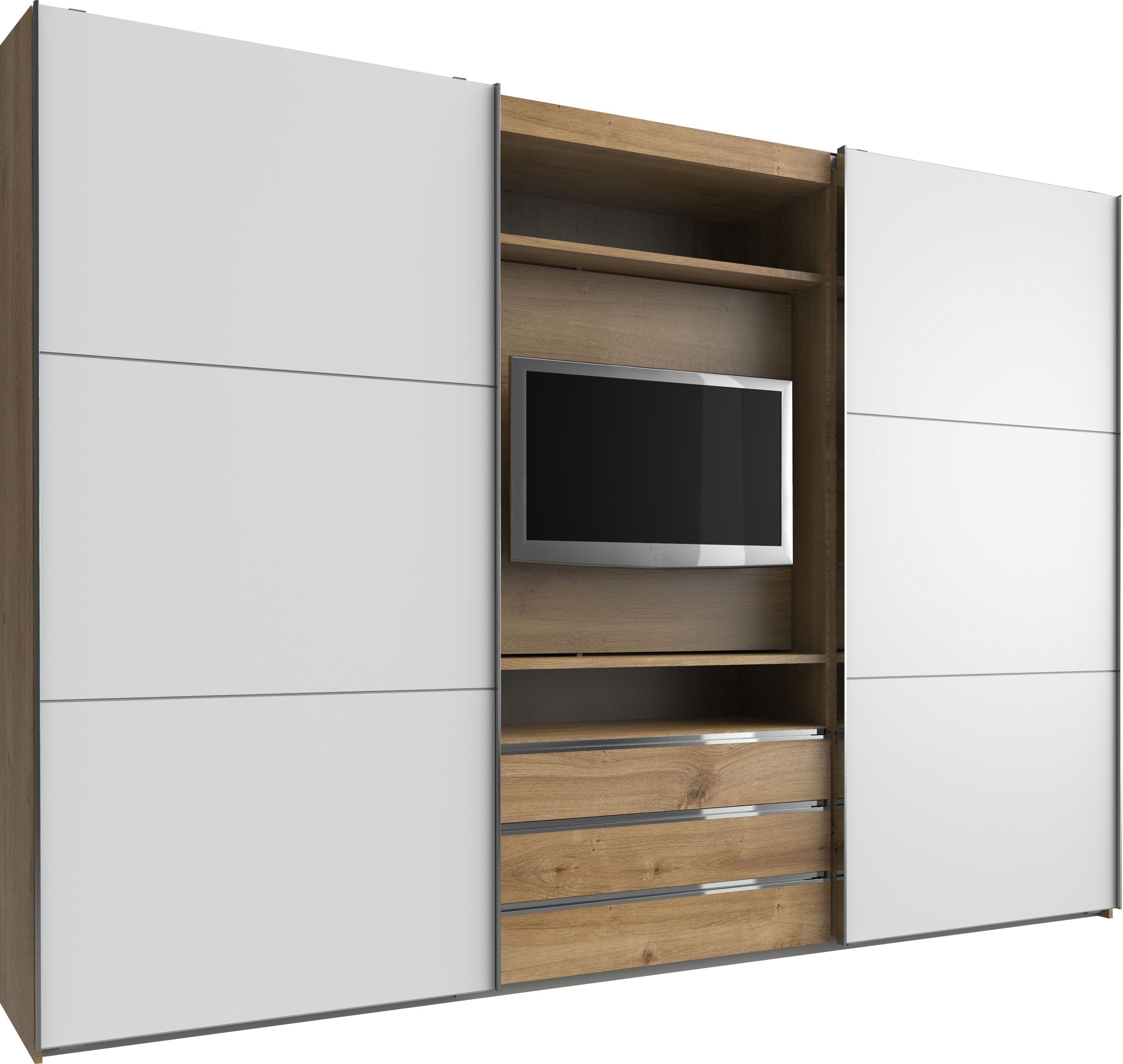 Wimex Zweefdeurkast Magic by fresh to go mooie extra: met draaibaar tv-element, midden met laden zweefdeurkasten beige