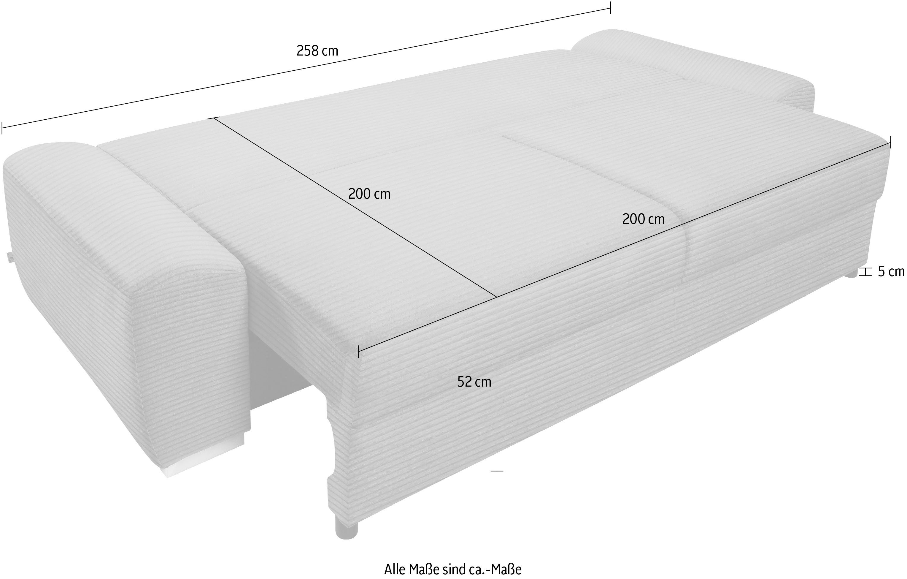 exxpo - sofa fashion 3-zitsbank SOLSBURY, comfortabel en gezellig, bank, slaapbank incl. pocketvering-bekleding, bedfunctie en opbergruimte, in cord