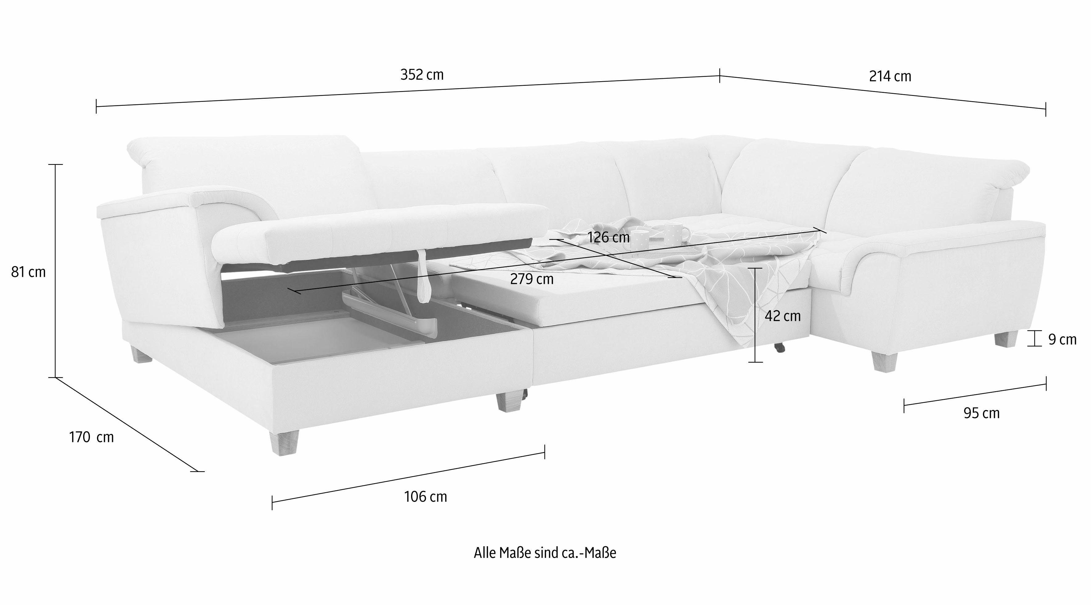 Home affaire Zithoek Lyla U-vorm naar keuze met verstelbare rugleuning en extra met bed + bedkist