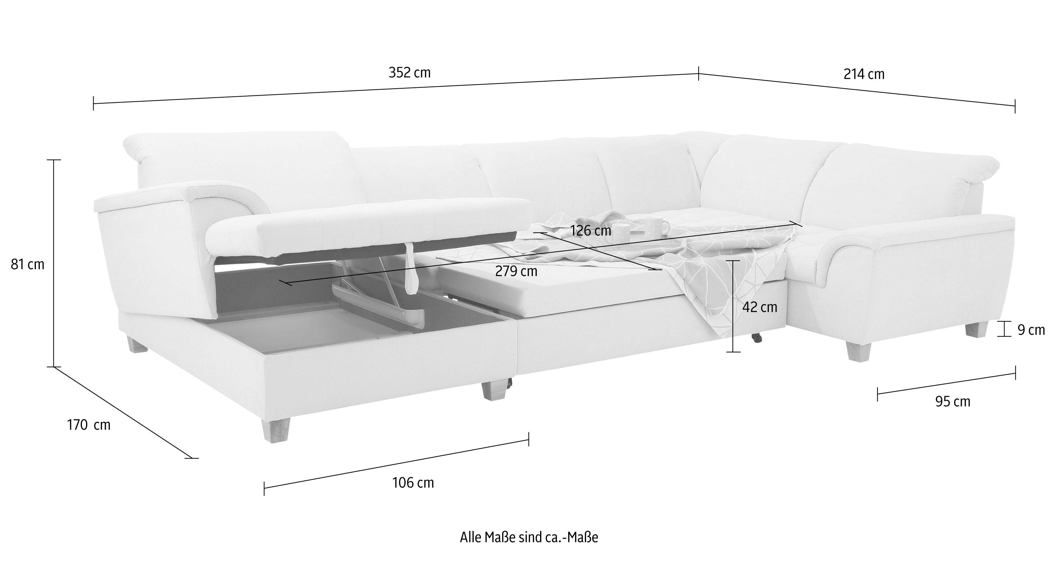 Home affaire Zithoek Lyla U-vorm naar keuze met verstelbare rugleuning en extra met bed + bedkist