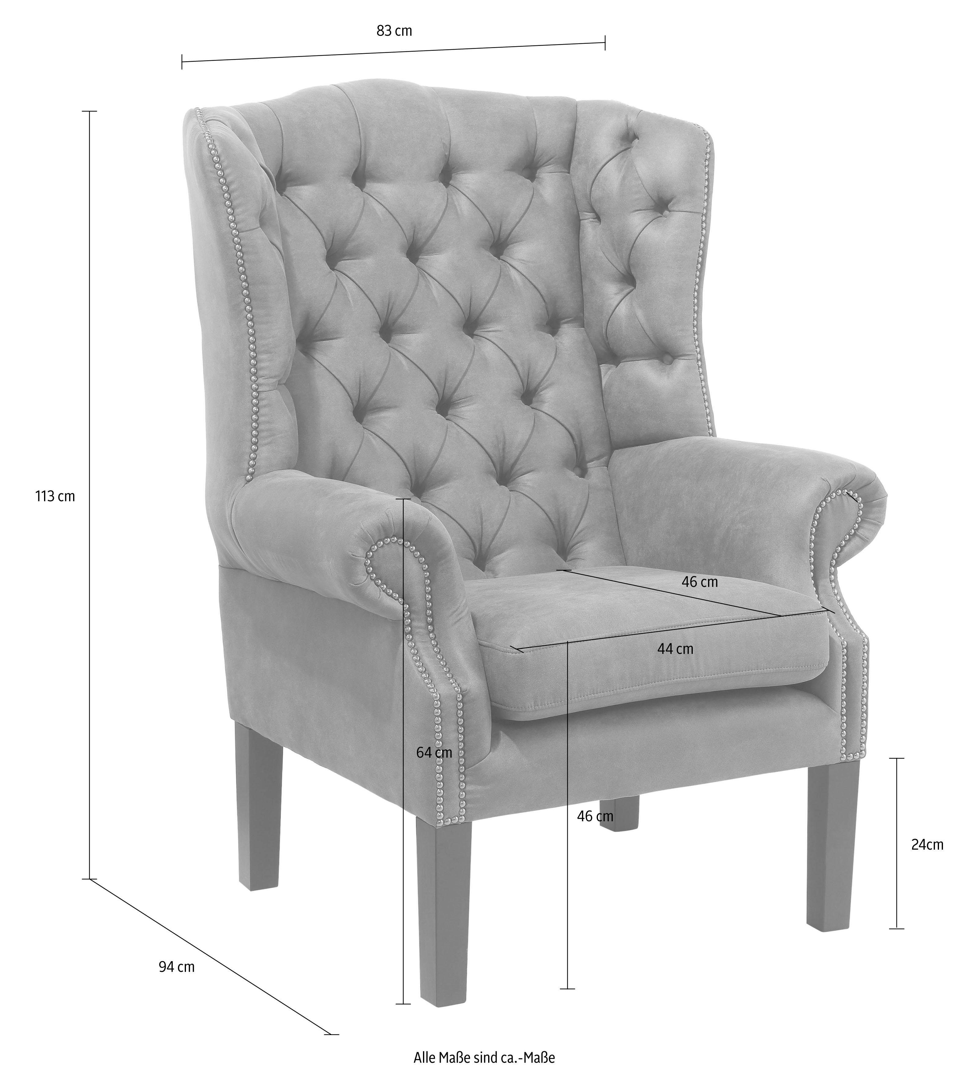 Home affaire Fauteuil Bedford oorschelp fauteuil Chesterfield met luxueuze capitonnage en gebogen armleuningen