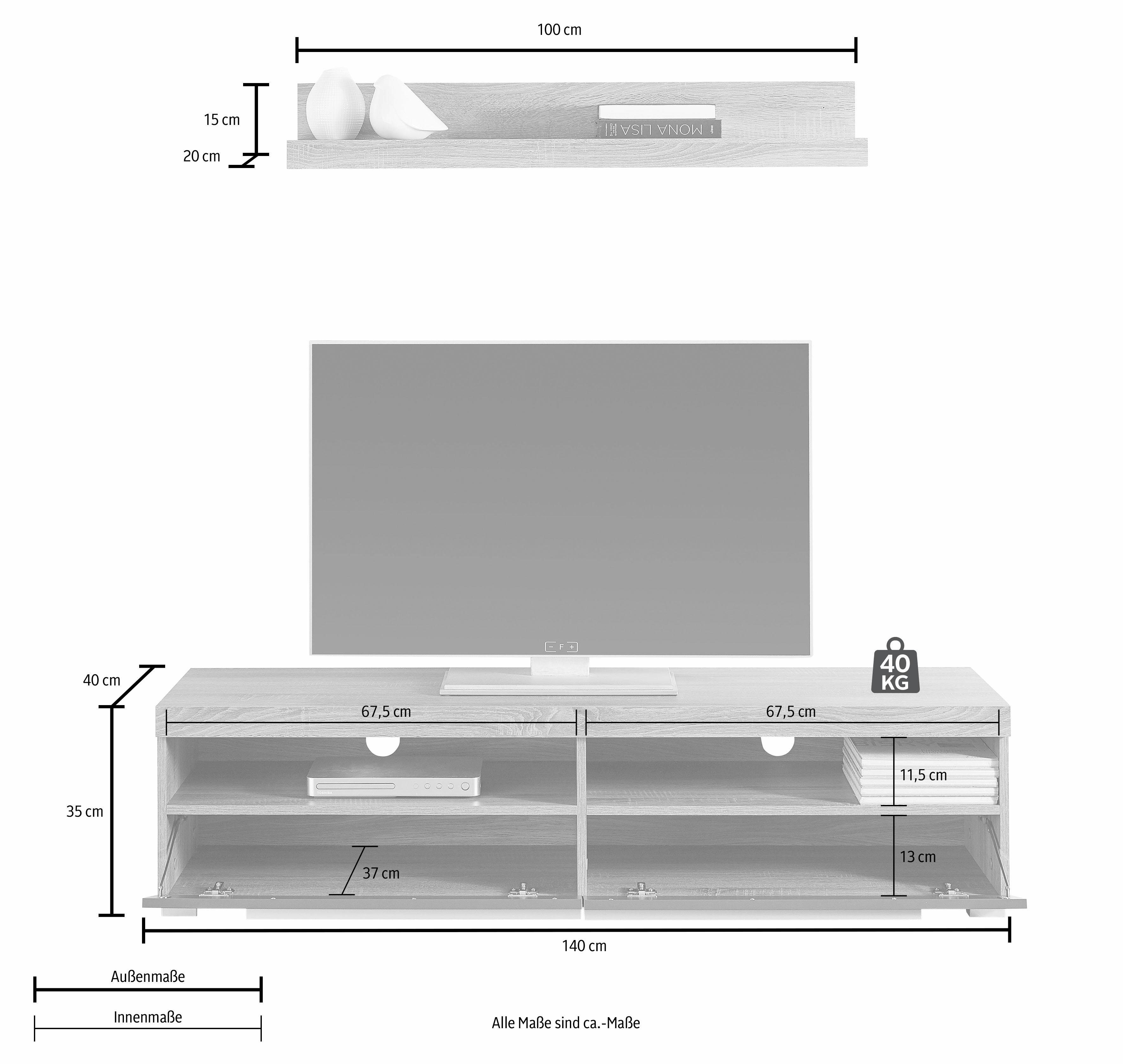 INOSIGN Tv-meubel Roger, breedte 140 cm, stijlvolle TV-kast, inclusief wandboard