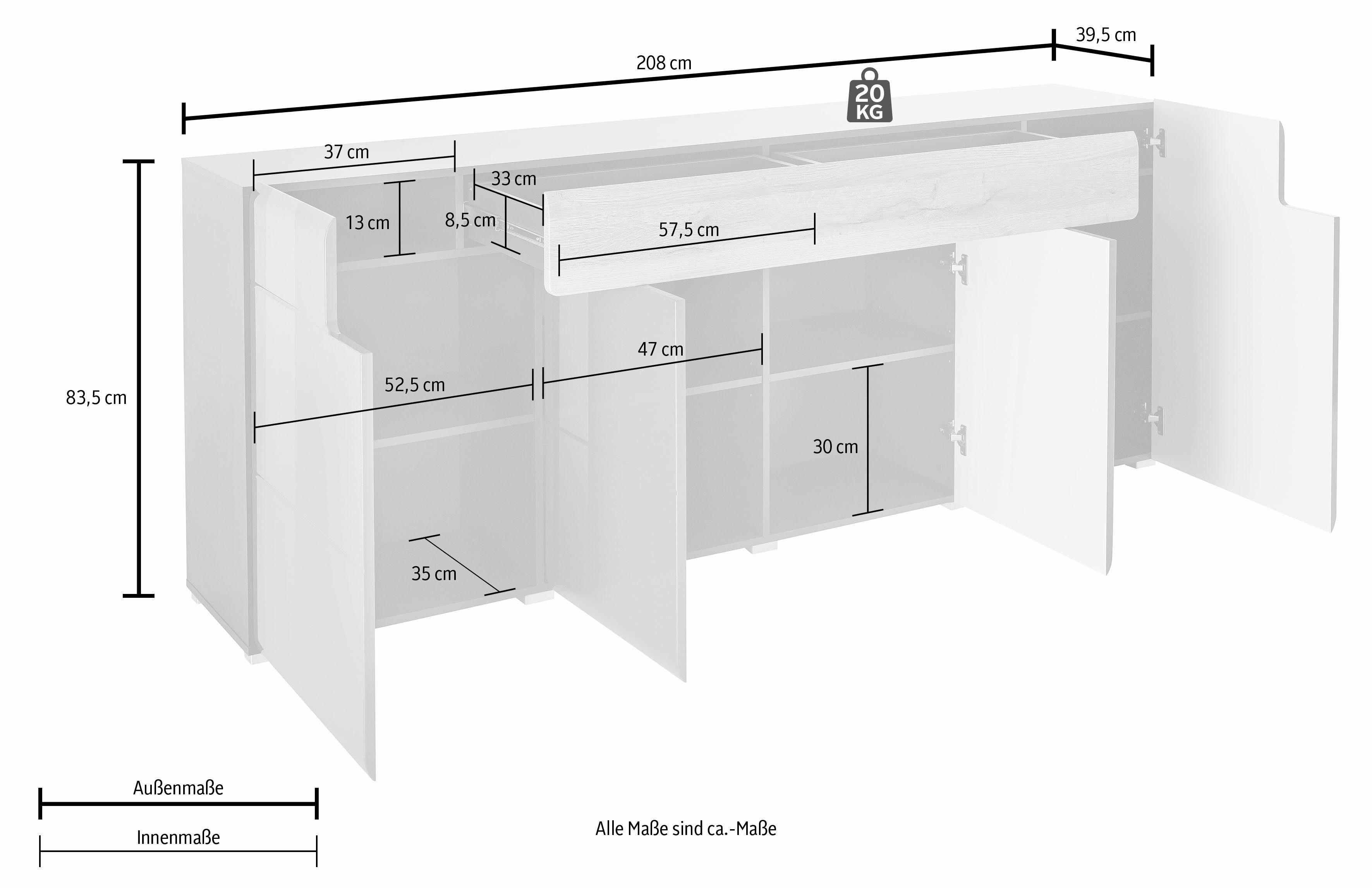 INOSIGN Dressoir Toledo, breedte 208 cm, moderne kast met decoratief freeswerk, greeploos