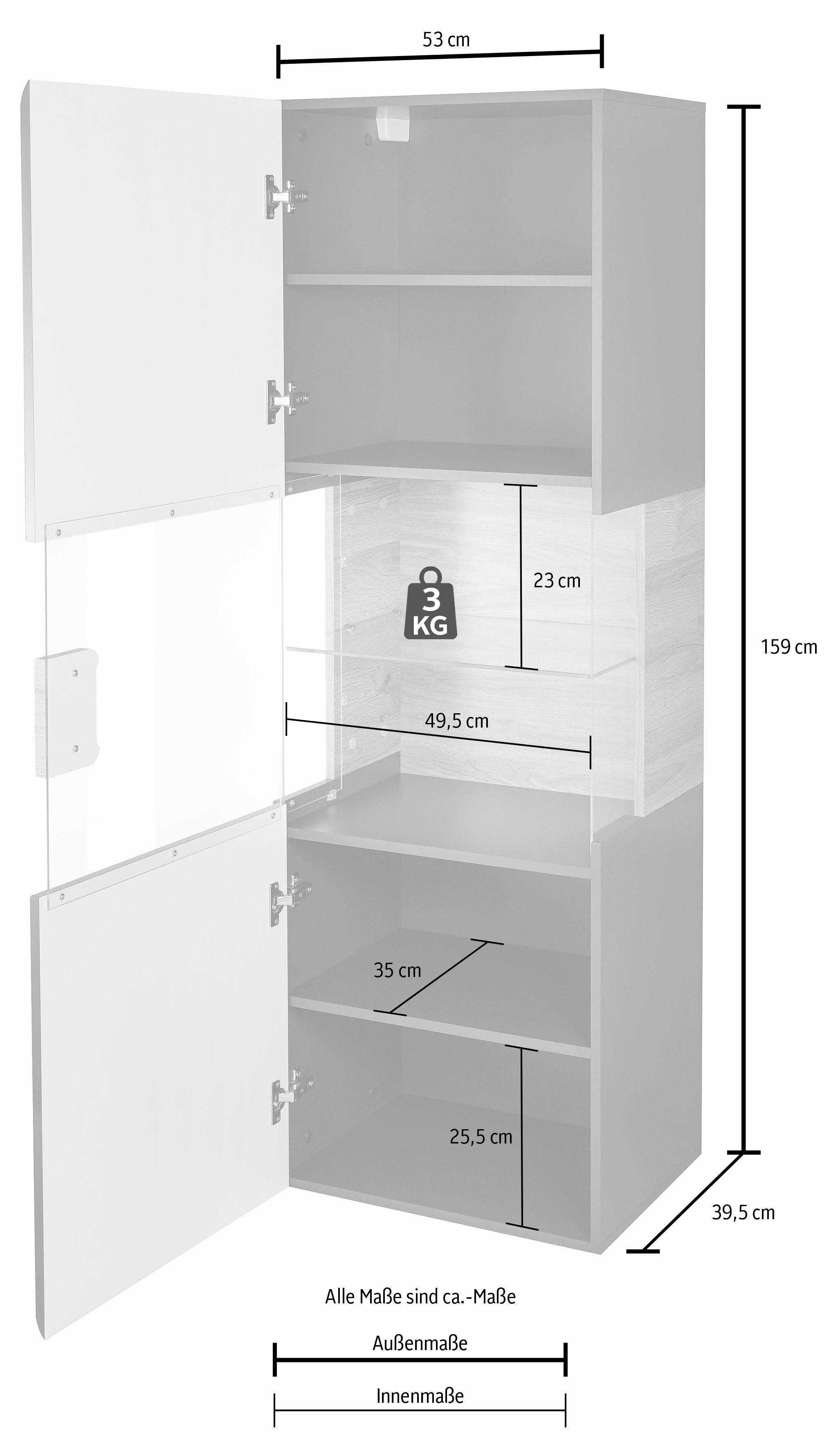 INOSIGN Hangende vitrinekast Toledo, hoogte 159 cm trendy glazen vitrine met decoratieve MDF-front Vitrine met glazen front, zonder verlichting, veel opbergruimte, hoogglans
